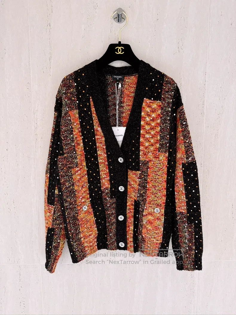 Chanel Chanel 23A Dakar Orange Black Diamond Cardigan coat Size XXS / US 00 / IT 34 - 1 Thumbnail
