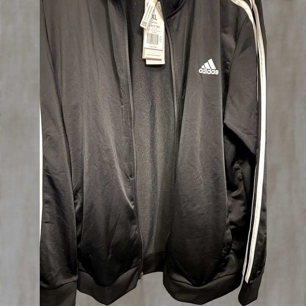 Adidas Adidas Men's Zip Front Jacket Black White Stripes Pockets Size XL Track Jacket Size US XL / EU 56 / 4 - 1 Thumbnail