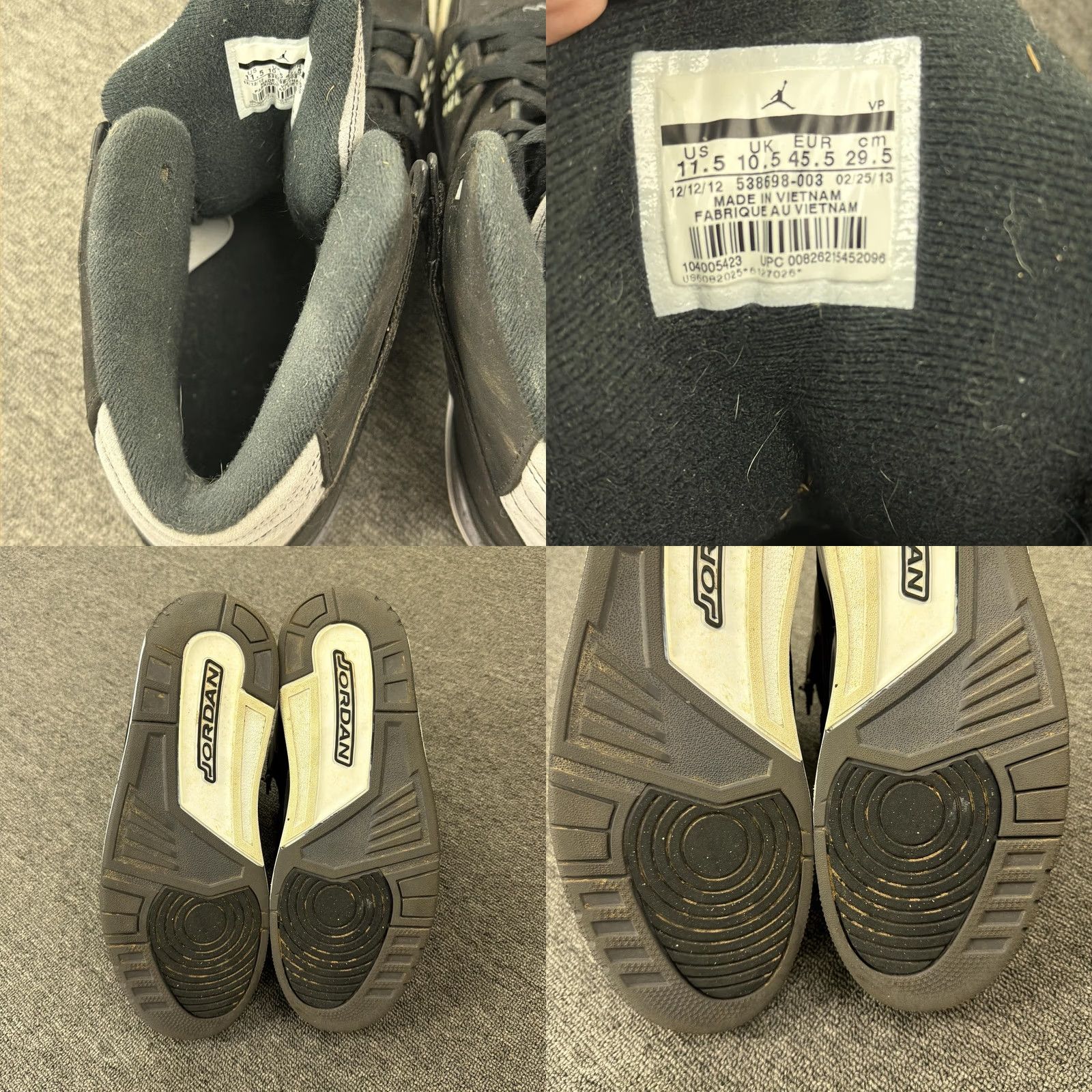 Jordan Brand Jordan Shoes Mens Size 11.5 Black Gray Mid Top Basketball Sneakers 538698-003 Size US L / EU 52-54 / 3 - 8 Thumbnail