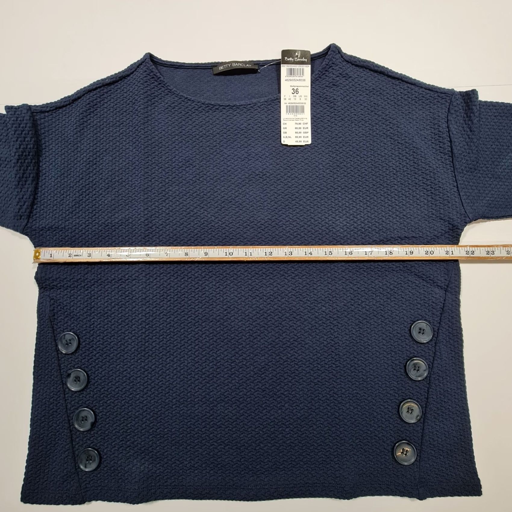 Vintage Betty Barclay Womens Jumper Navy Blue 10 UK Short Sleeve Round Neck Top Ladies Size L / US 10 / IT 46 - 5 Thumbnail