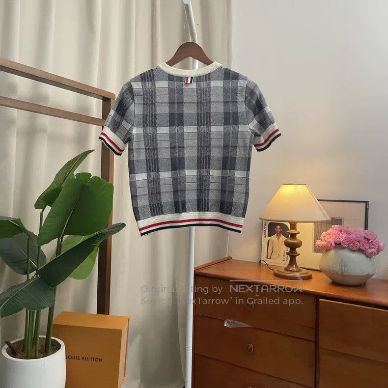 Thom Browne Thom Browne Grey Plaid Short-Sleeve Knit Cardigan Size XS / US 0-2 / IT 36-38 - 2 Thumbnail