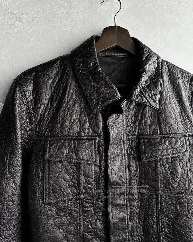 Sz 48 Balenciaga 10AW Winkled Leather Jacket.