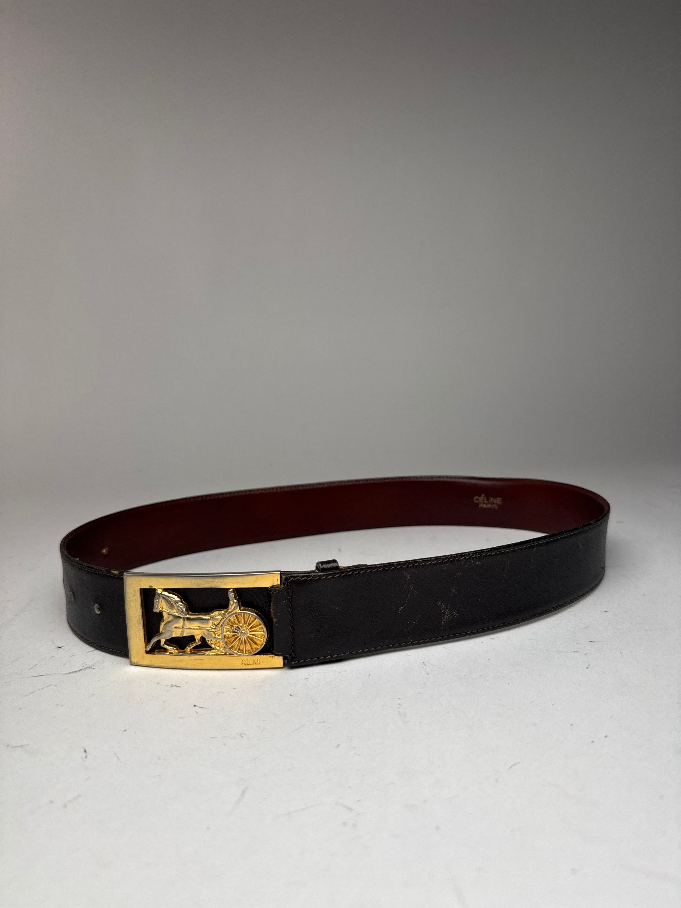 Celine Vintage Paris Leather Belt Black burgundy Size ONE SIZE - 1 Thumbnail
