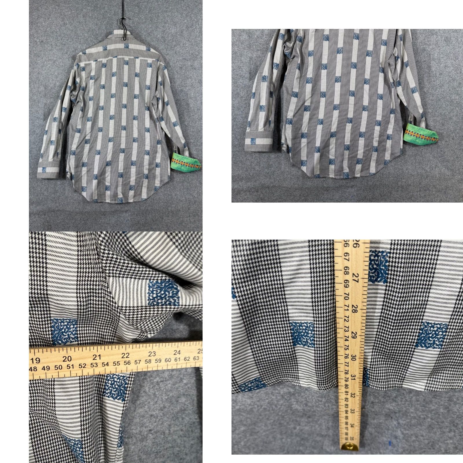 Robert Graham Robert Graham Dress Shirt Mens M Black White Houndstooth Embroidered Flip Cuff Long Sleeve Size 40R - 9 Thumbnail
