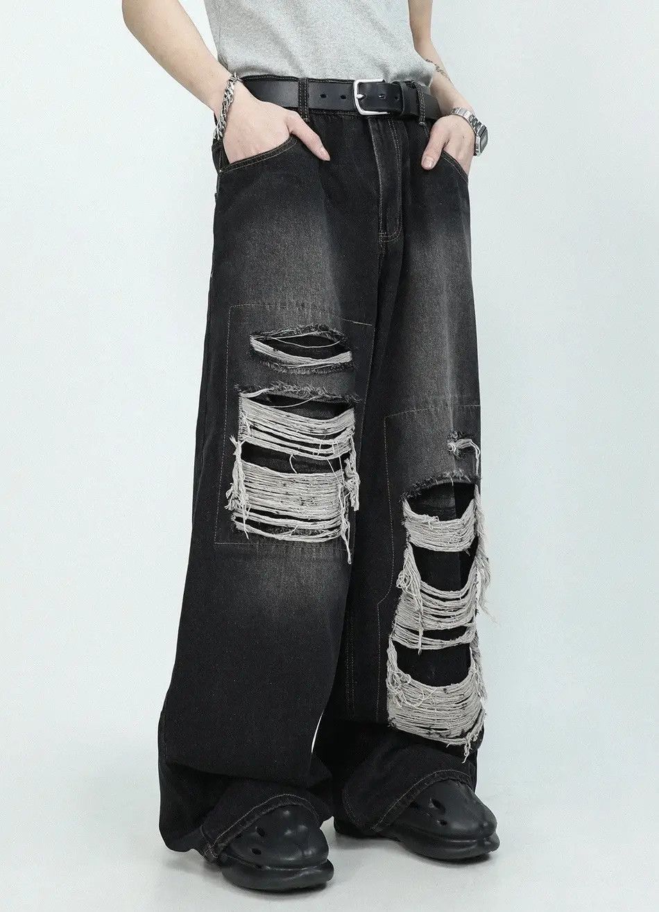 Japanese Brand Retro punk distressed ripped hole jeans pants Size US 32 / EU 48 - 2 Thumbnail