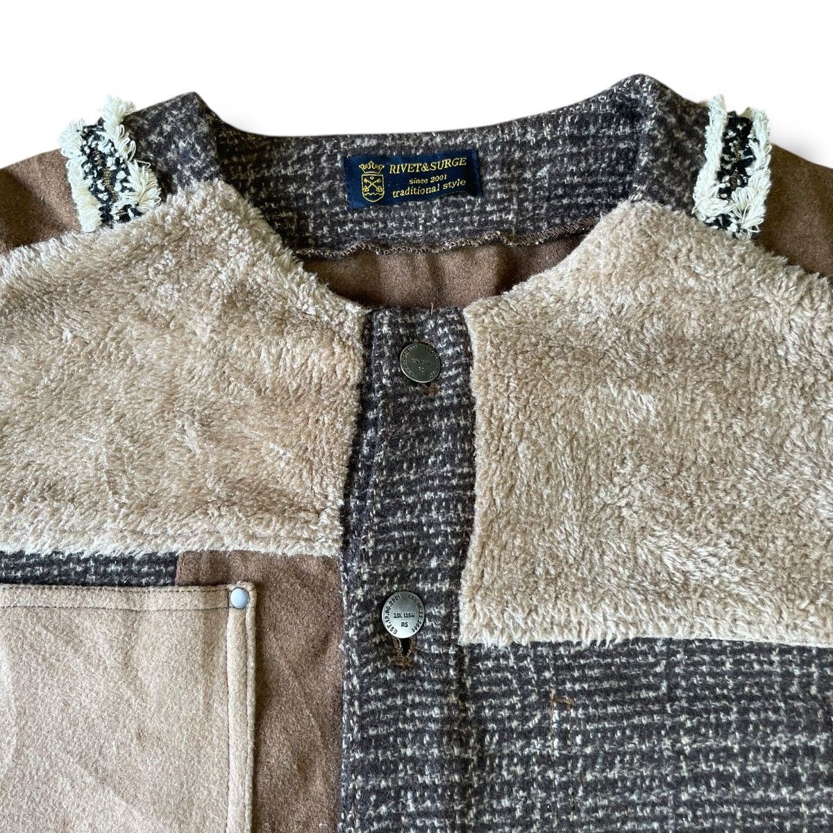 Beauty Beast × Japanese Brand RIVET SURGE 3 BLEND FLEECE + COTTON + WOOL PATCHWORK JACKET Size US XL / EU 56 / 4 - 4 Thumbnail