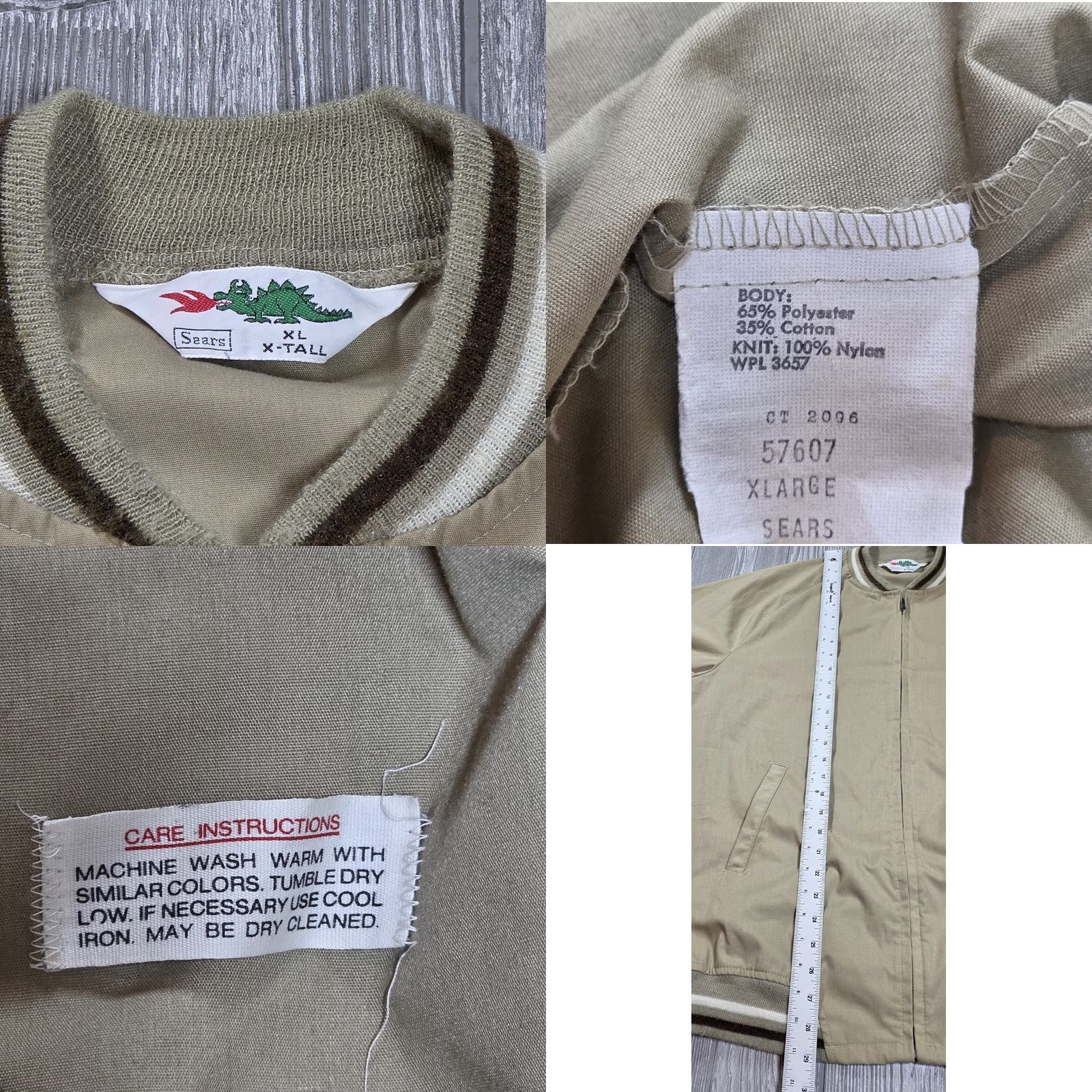 Sears VINTAGE Sears Braggin Dragon Bomber Jacket Beige XLT Tall Contrast trim Mens Jacket Size US XL / EU 56 / 4 - 8 Thumbnail