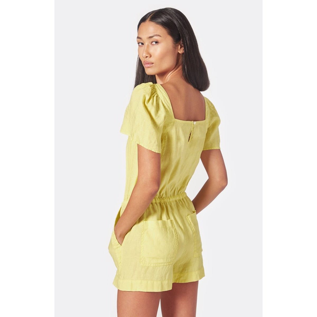 Joie JOIE Linen Alina Romper Neon Yellow Smocked Pockets Women XS Size 25" / US 0 / IT 36 - 10 Thumbnail