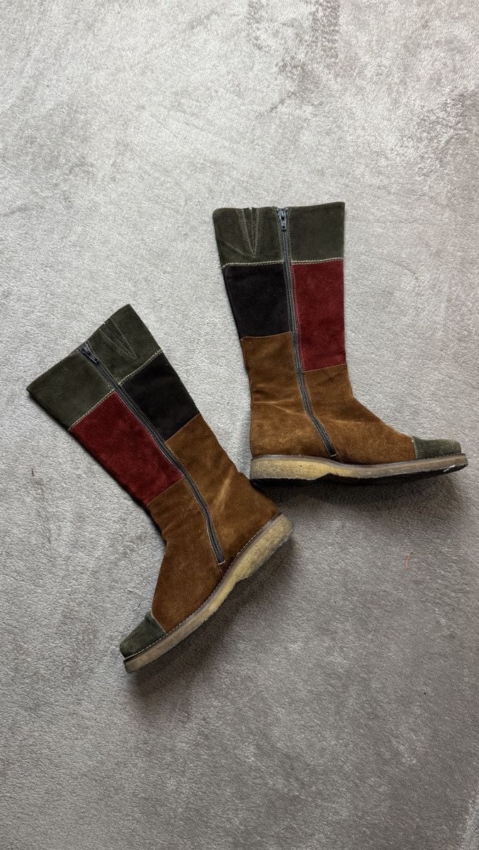 Vintage Faded Boho Patchwork Leather Suede Boots 80 90s cdg gtat Size US 7 / IT 37 - 4 Thumbnail