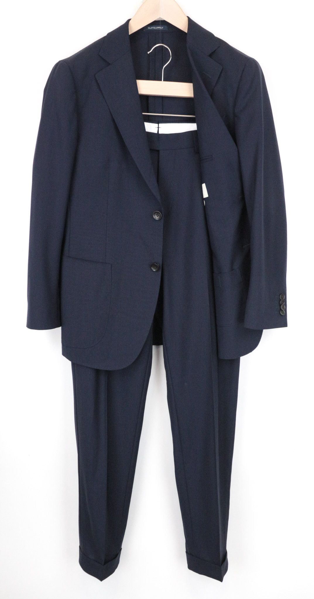 image of Suitsupply Havana Traveller Uk38S Unlined Slim Wool Blue Suit 69251, Men's