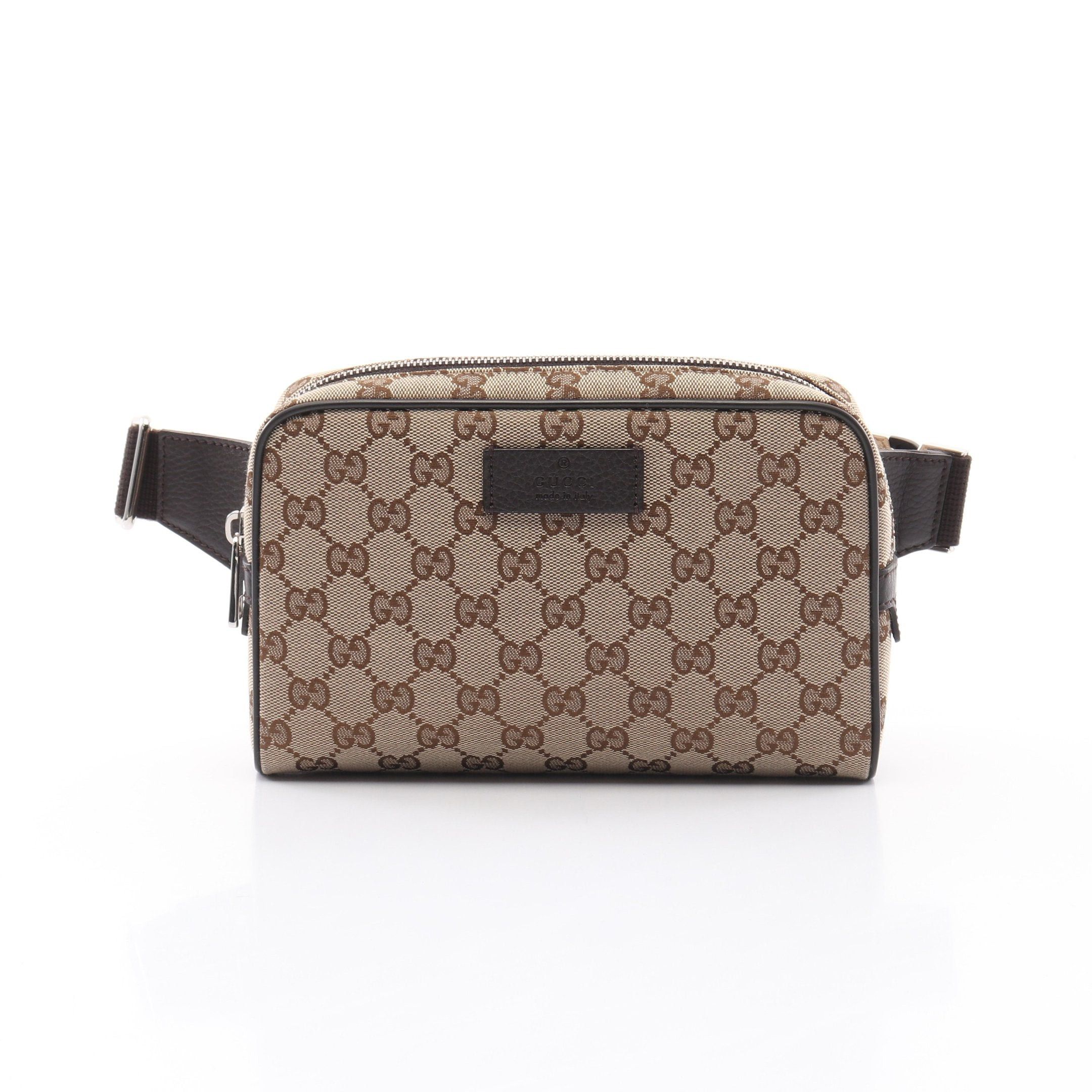Gucci Gucci Gg Canvas Body Bag Waist Leather Beige Dark Brown Size ONE SIZE - 1 Thumbnail