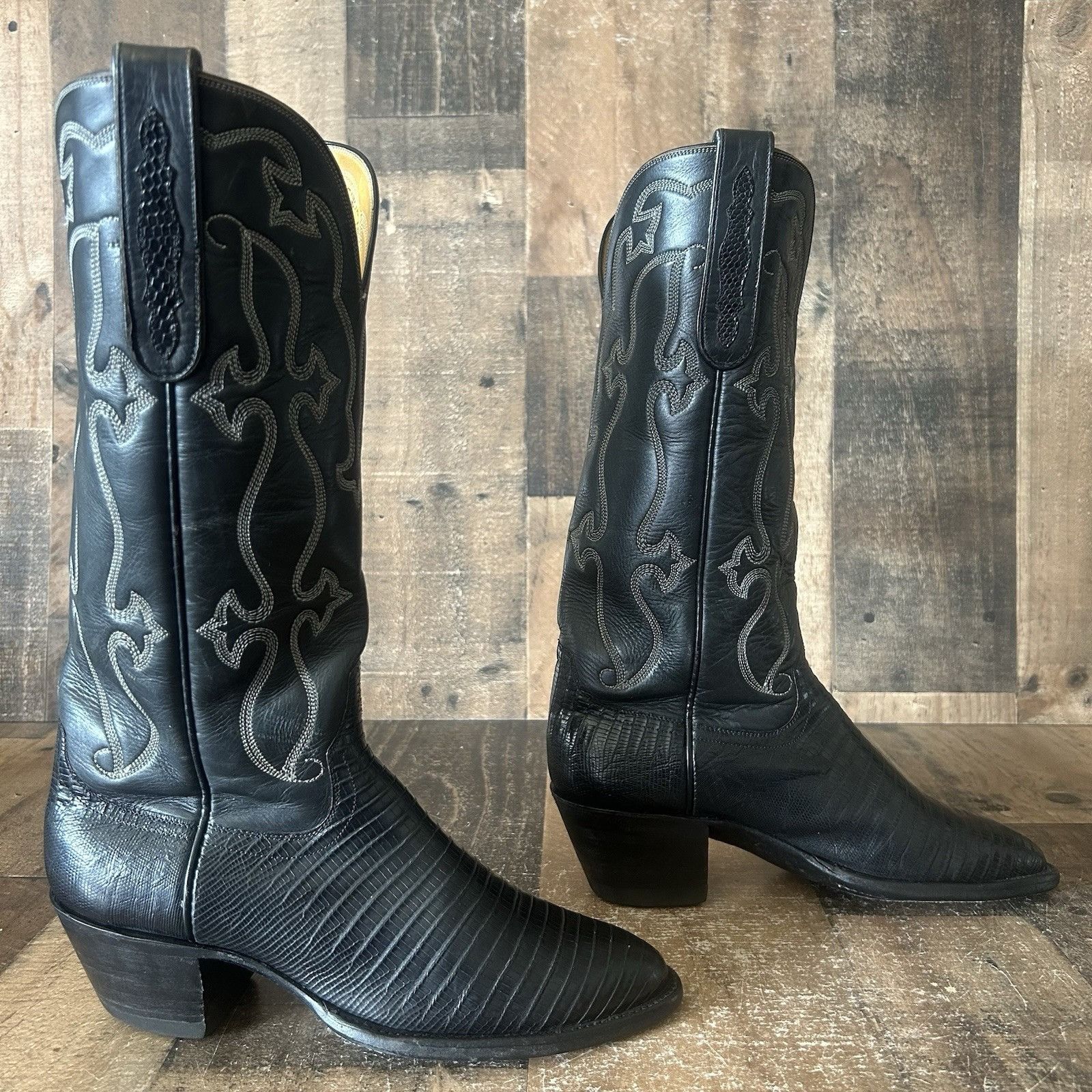Vintage Falconhead Vintage Teju Lizard Black Cowboy Boots Womens 6 C Size US 6 / IT 36 - 3 Thumbnail