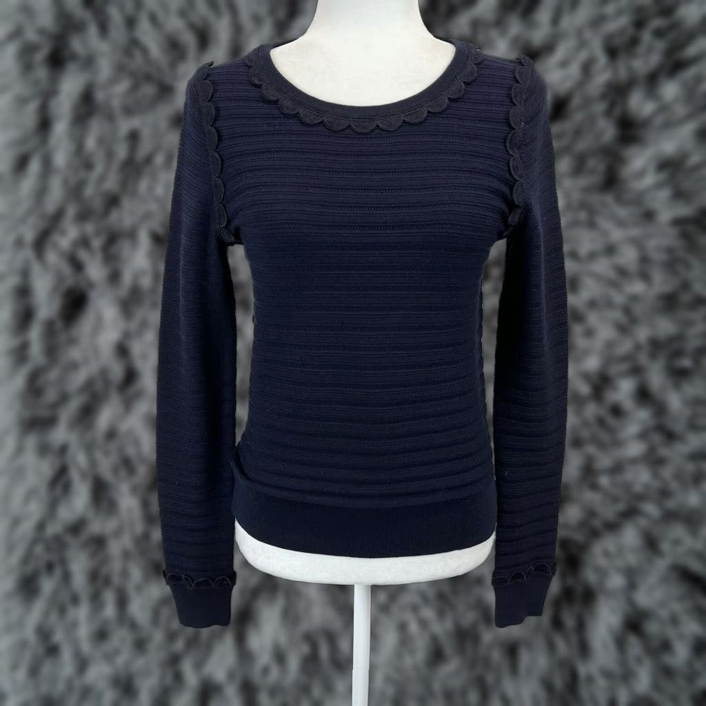 Ann Taylor Ann Taylor Women's Navy Blue Silk Blend Sweater Crew Neck Long Sleeve Small Size S / US 4 / IT 40 - 1 Thumbnail