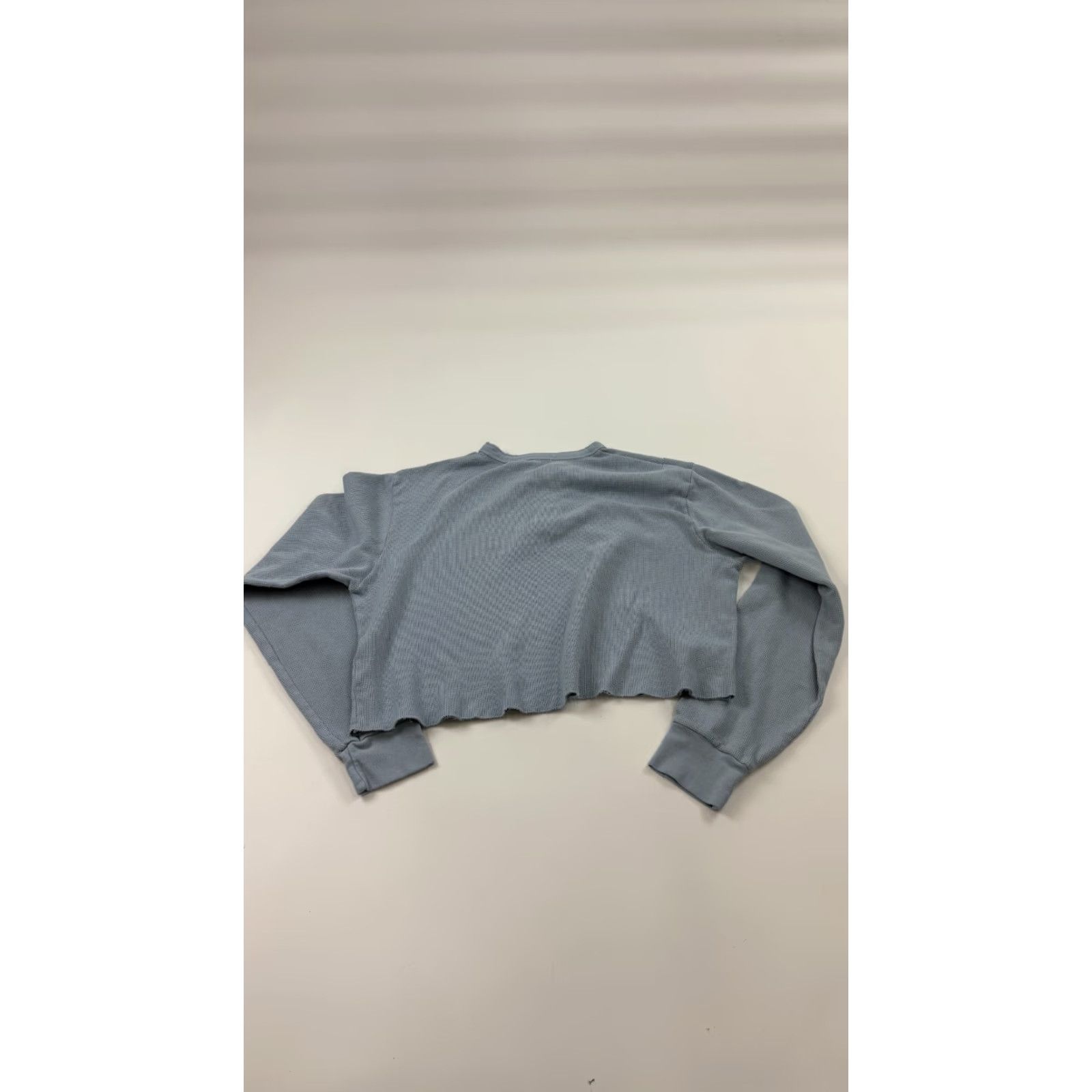 Brandy Melville Brandy Melville Shirt Womens OS Blue Cropped Waffle Knit Henley Ribbed Cuff Top Size ONE SIZE - 2 Thumbnail