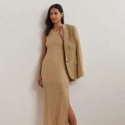 Lauren Ralph Lauren LRL Ralph Lauren Tan Crochet Sleeveless Midi Dress Womens L Size L / US 10 / IT 46 - 16 Thumbnail