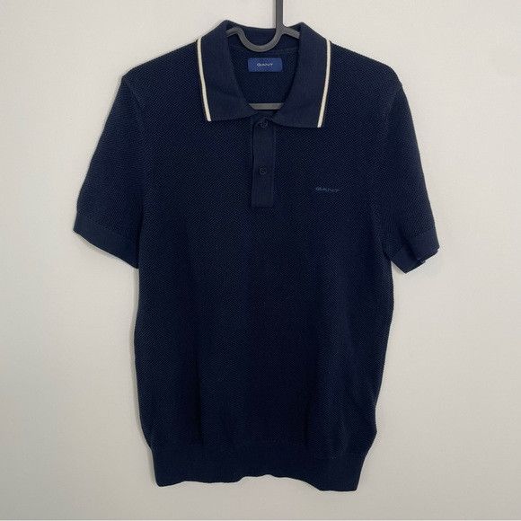 Gant GANT Mesh Knit Short Sleeve Polo Shirt Navy Blue S Size US S / EU 44-46 / 1 - 1 Thumbnail