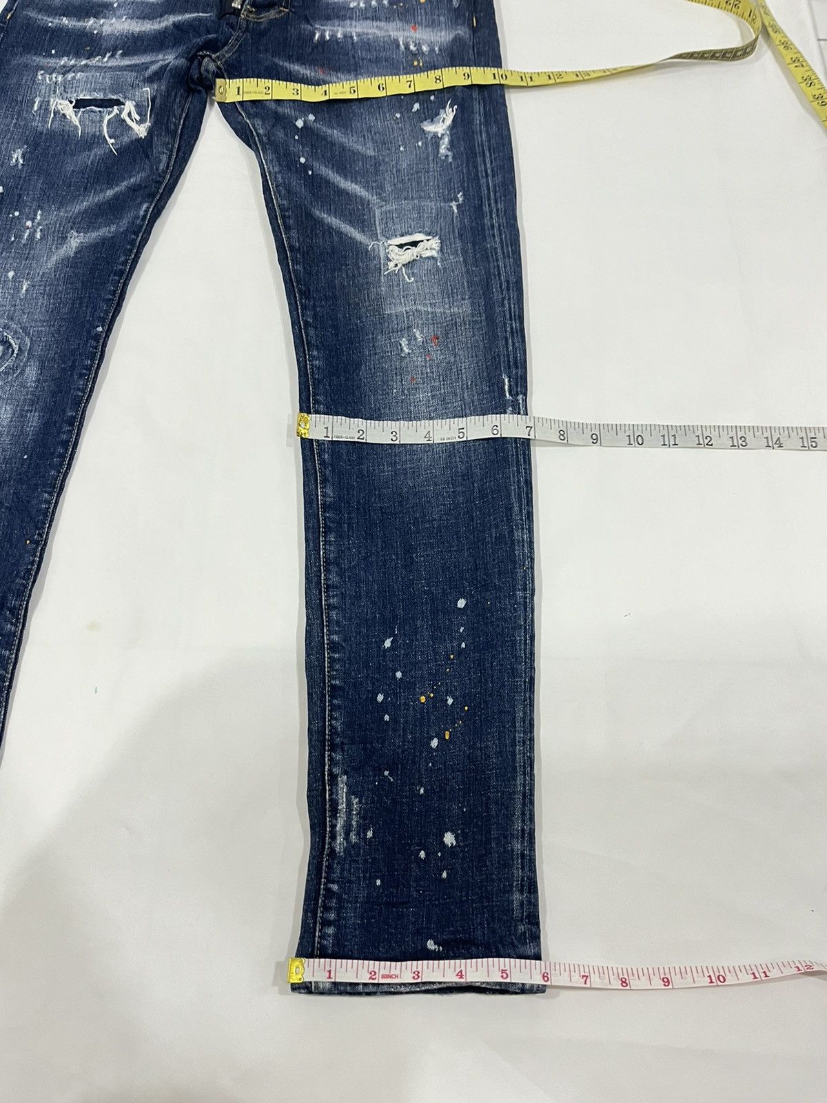 Designer × Dsquared2 Dsquared2 Distress Paint Splatter Ripped Slim Fit Jeans Size US 34 / EU 50 - 15 Thumbnail
