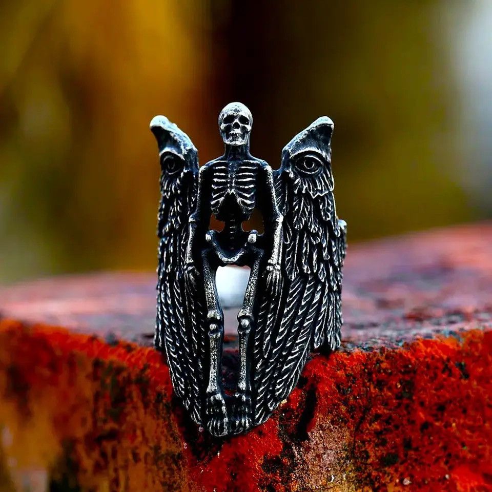 Jewelry Creative Skull Angel Wing Ring Size ONE SIZE - 3 Thumbnail