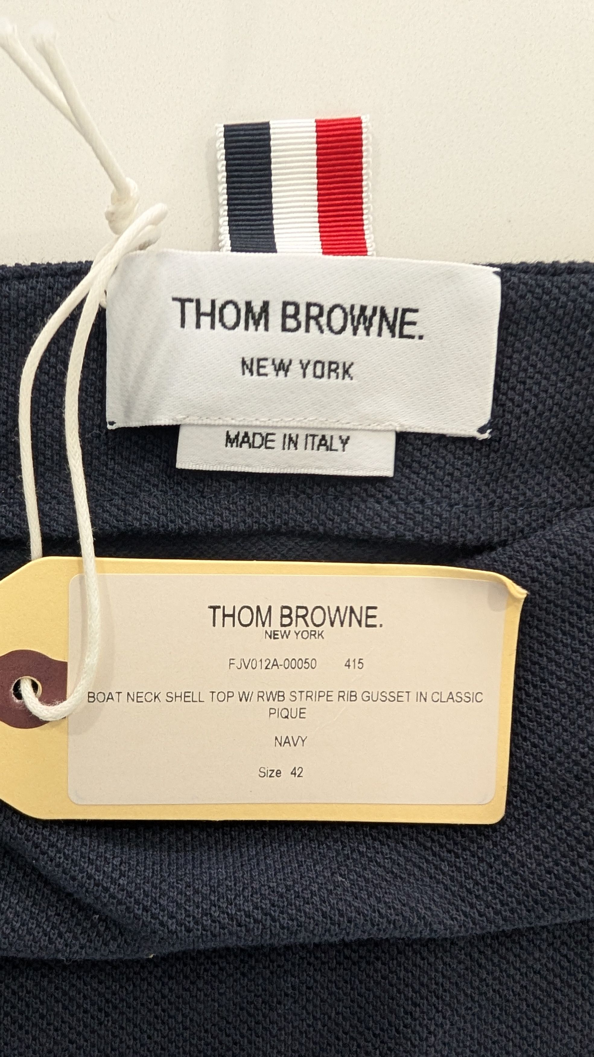 Thom Browne THOM BROWNE New York Boat Neck Top Navy Piqué Size M / US 6-8 / IT 42-44 - 4 Thumbnail