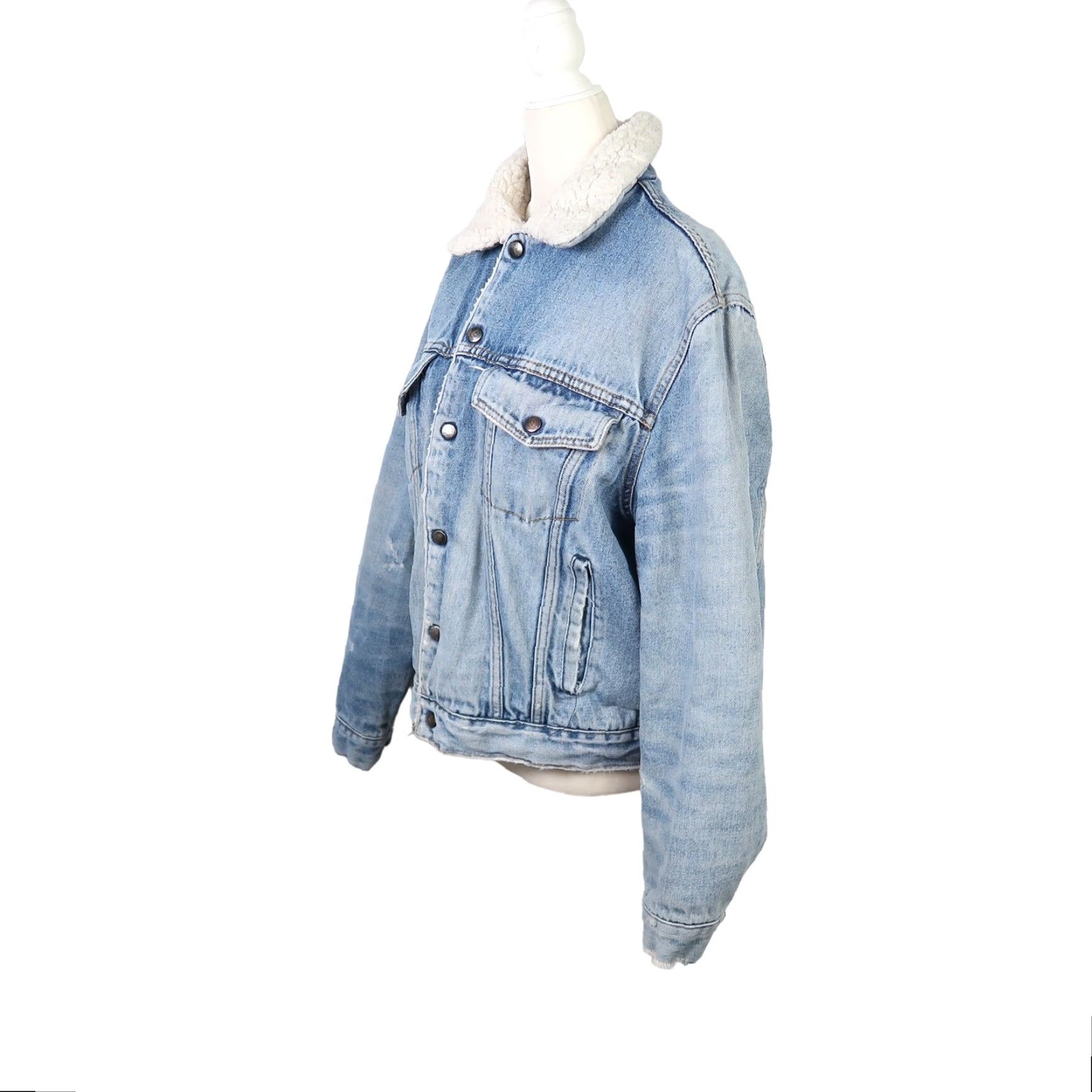 Denime VINTAGE 70s Silver Spur Western Wear Light Wash Blue Denim Jean Sherpa Lined Jacket Mens M Jacket Size US 31 - 3 Thumbnail