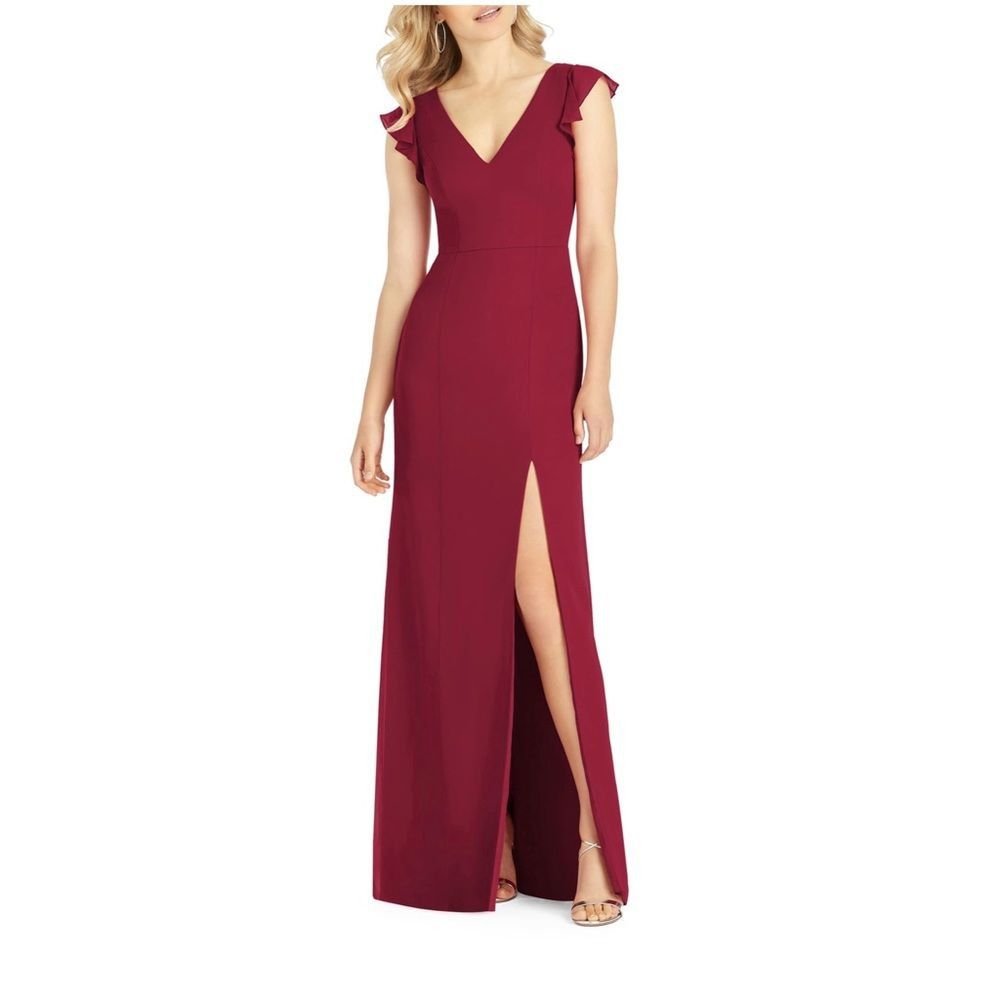After Six After Six V Neck Burgundy Ruffle Evening Gown Size 6 NWT Size M / US 6-8 / IT 42-44 - 1 Thumbnail