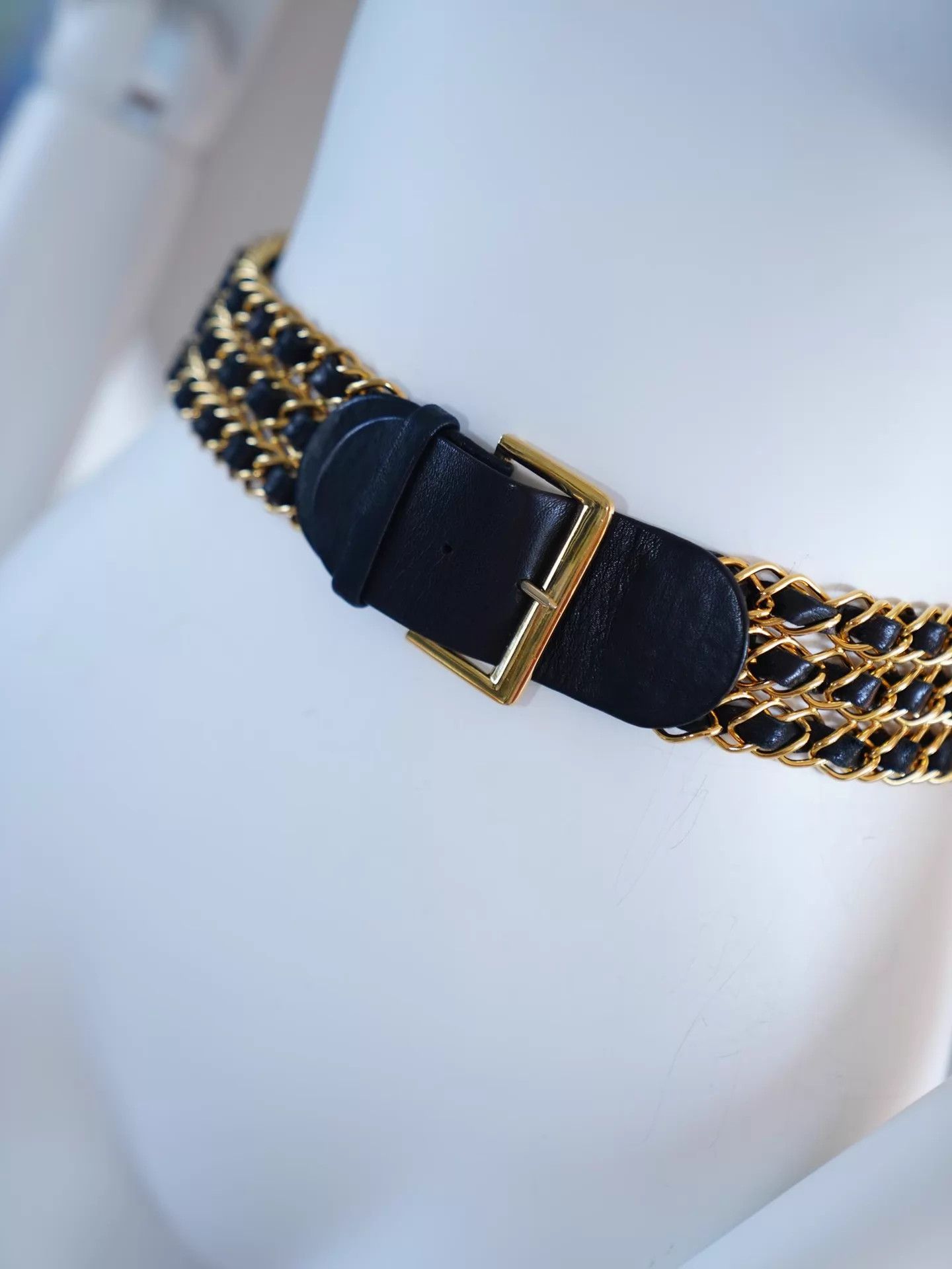 Chanel Chanel Vintage Runway 3-Layer Black Gold Leather Belt Size ONE SIZE - 8 Thumbnail