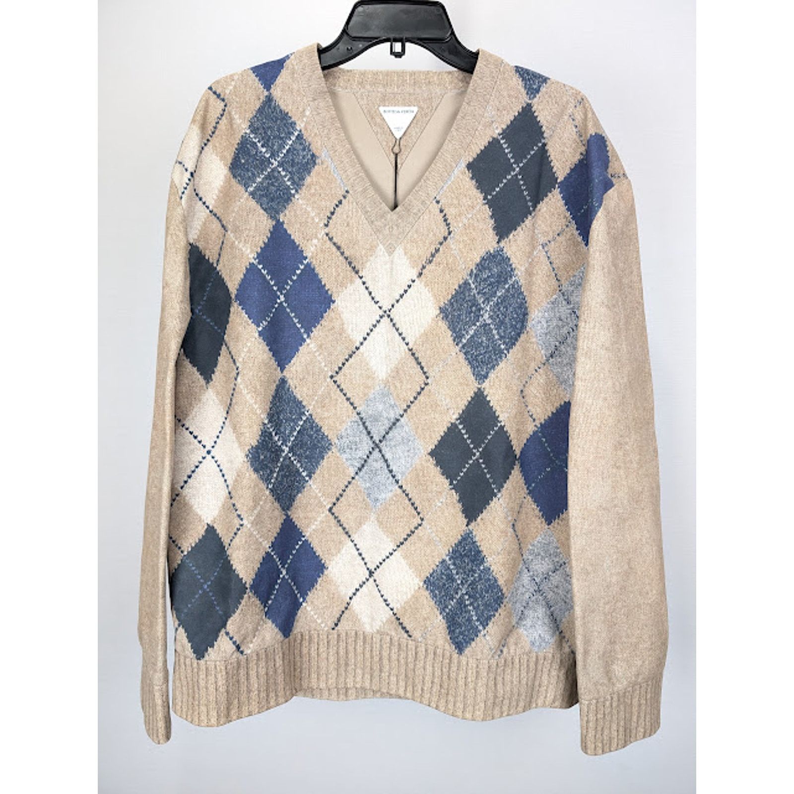 Bottega Veneta o1rshd1 Argyle Printed Leather Sweater in Camel/Grey/Blue Size US L / EU 52-54 / 3 - 2 Thumbnail