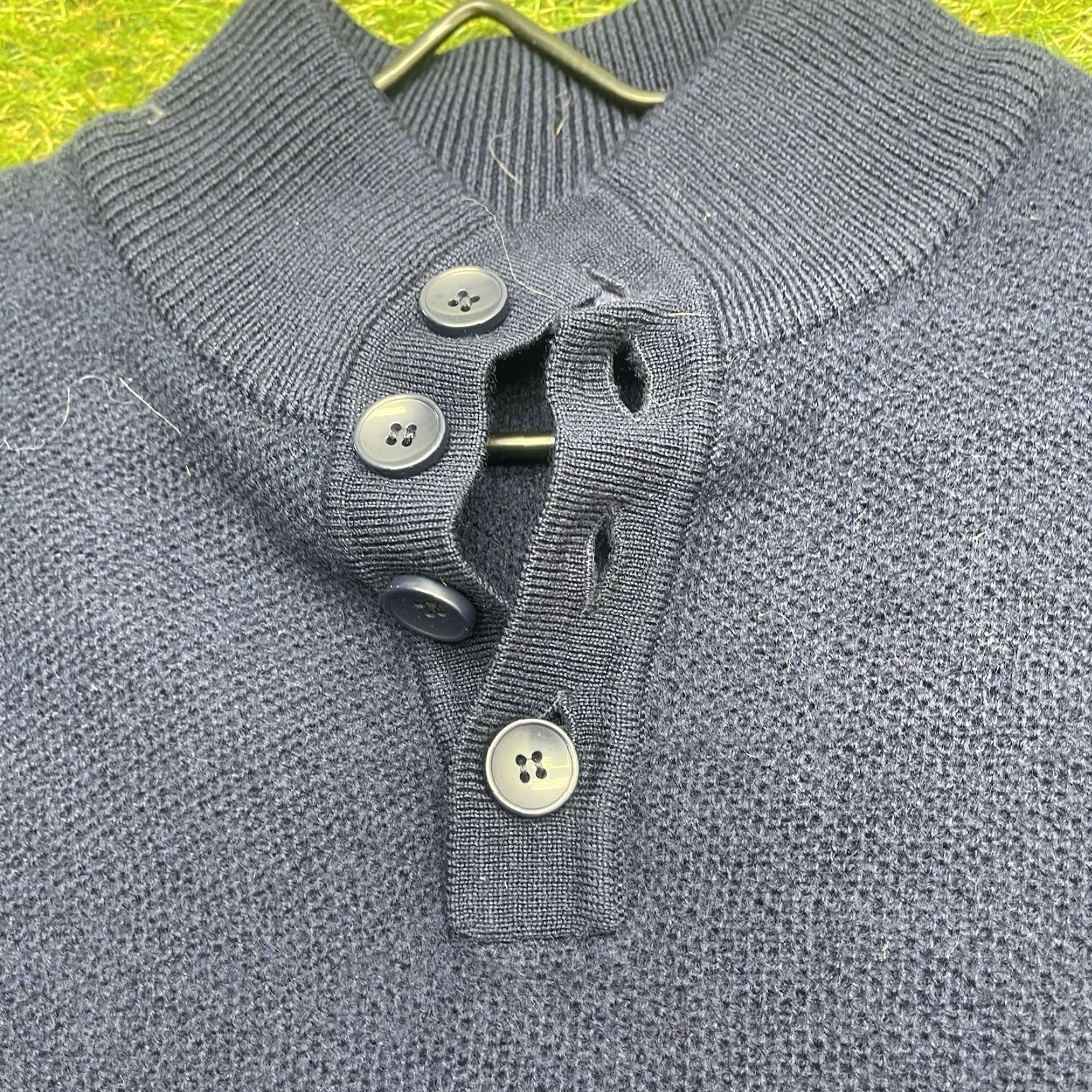 Vintage VINTAGE Jeremy Argyle Merino Wool Sweater Mens Large Knit Mockneck Blue Henley Size US L / EU 52-54 / 3 - 5 Thumbnail