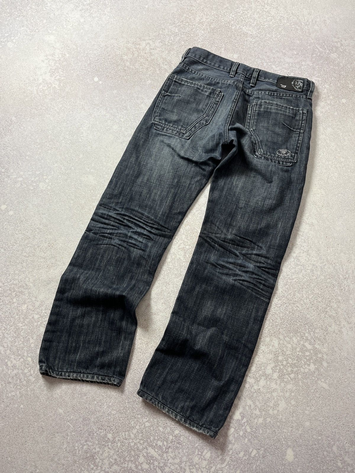 Pre-owned Diesel X Diesel Black Gold Wide Leg Jeans Diesel D Logo Sand Wash Denim Loose Leg Y2k In Washed Blue