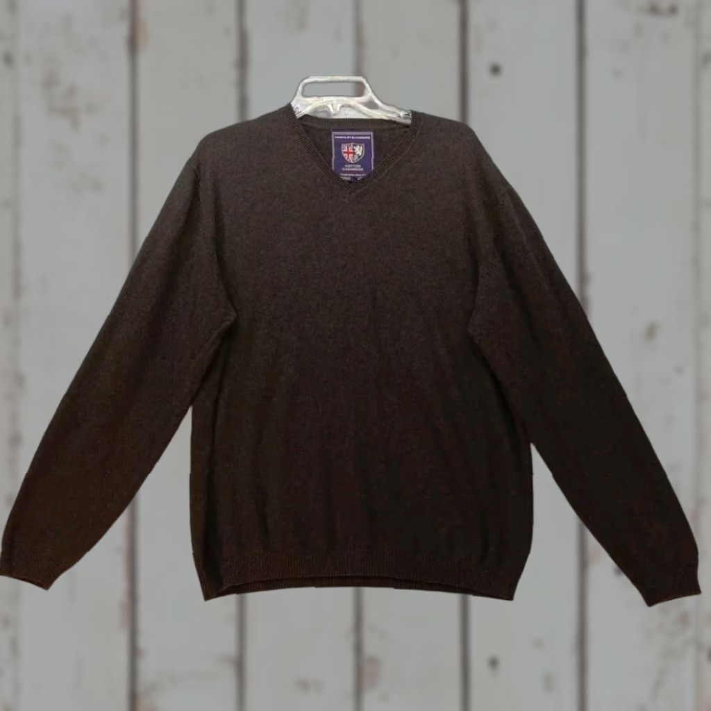 Vintage Finshley & Harding Sweater Men XL Brown V-Neck Pullover Cashmere Blend Knit Size US XL / EU 56 / 4 - 1 Thumbnail
