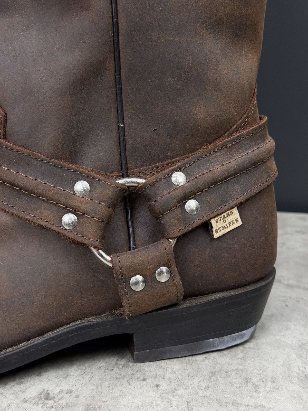Stars & Stripes Stars & Stripes Brown Leather Biker Western Cowboy Boots Size US 11.5 / EU 44-45 - 2 Thumbnail