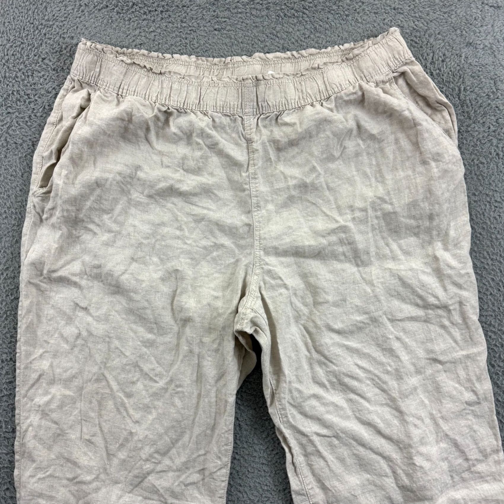 H&M H&M Pants Womens XXL Beige Linen Stretch Wide Leg Loose Crop Pocket Boho Beach Size 40" / US 18 - 3 Thumbnail
