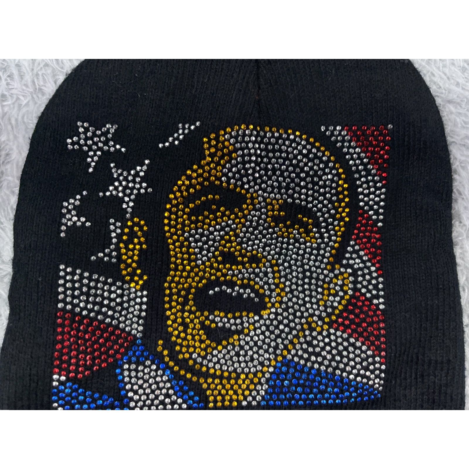 Vintage President Obama Hat Adult Black Beanie Knit Bling Rhinestone Acrylic USA Flag Size ONE SIZE - 3 Thumbnail