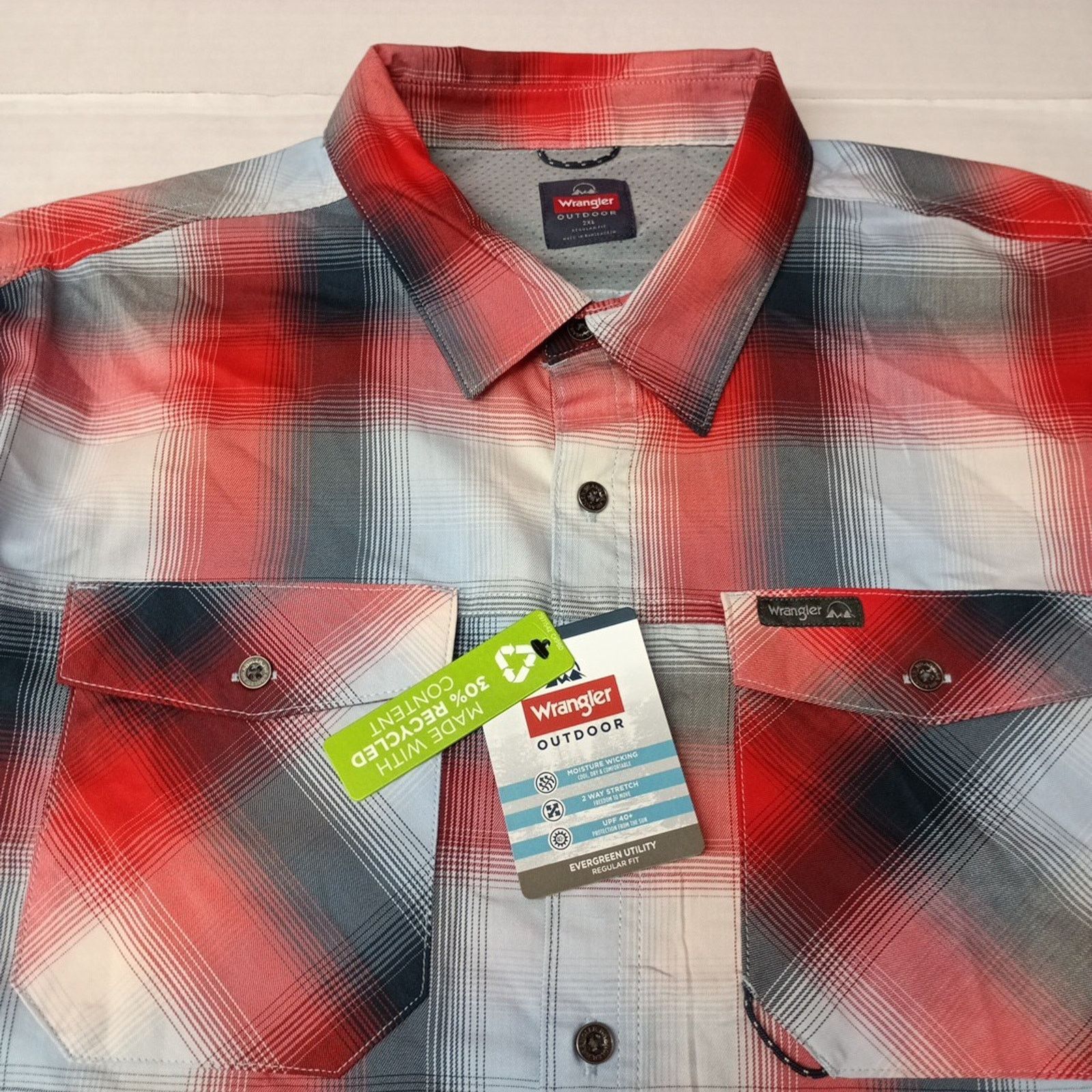 Wrangler Wrangler Shirt Men's 2XL Red Plaid Convertible Sleeves Size US XXL / EU 58 / 5 - 3 Thumbnail