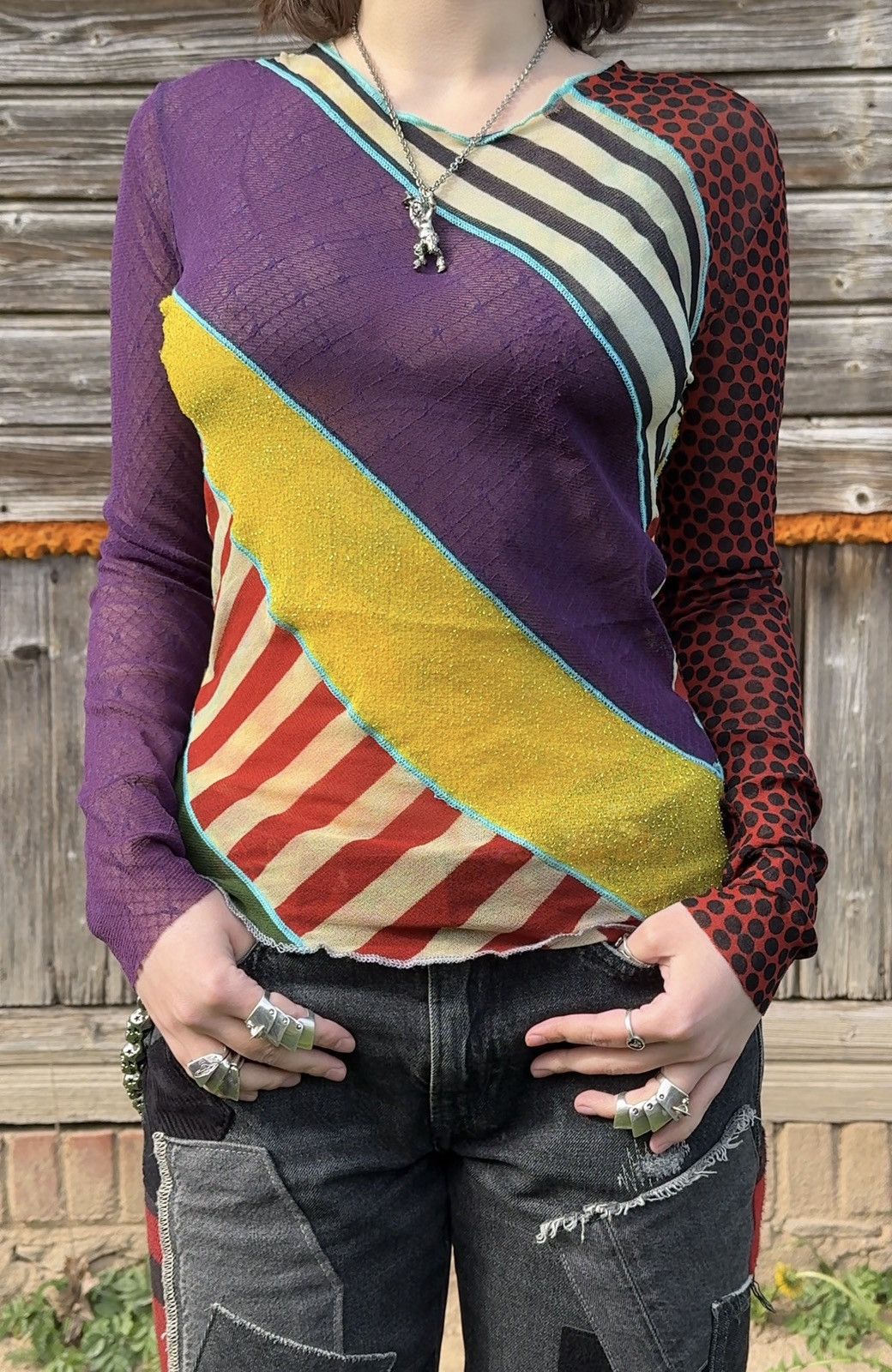 Jean Paul Gaultier Jean Paul Gaultier Multicolor Patchwork Archive Mesh Top Size M / US 6-8 / IT 42-44 - 11 Thumbnail