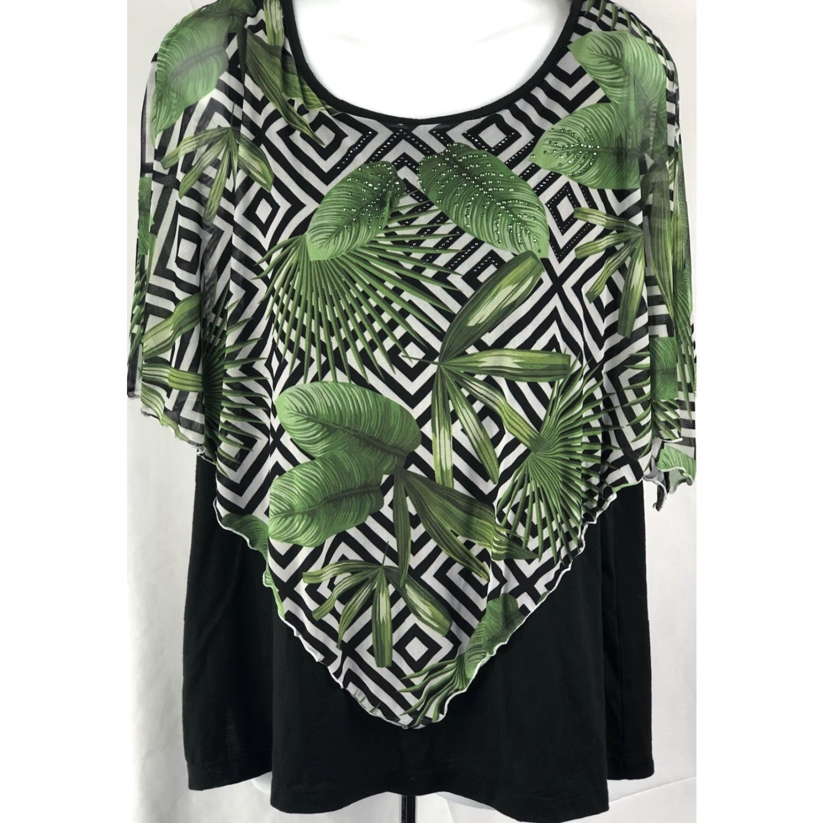 Vintage Christopher Banks Top Blouse XL Black Floral Tropical Chiffon Overlay Scoopneck Shirt Flutter Sleeve Womens Size XL / US 12-14 / IT 48-50 - 6 Thumbnail