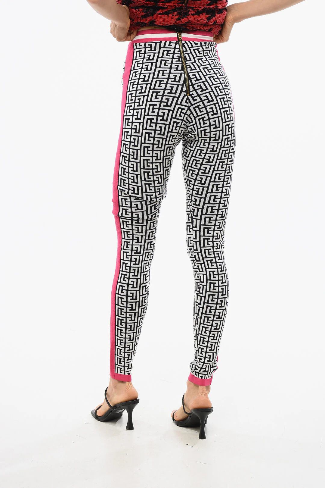 Balmain og1mm0326 Monogram Pattern Knit Leggings in White & Black Size 26" / US 2 / IT 38 - 2 Thumbnail
