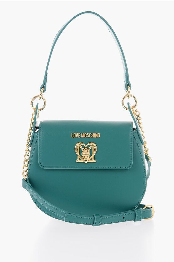 Moschino Love Faux Leather Saddle Bag With Turn Lock Closure in Green, Women's