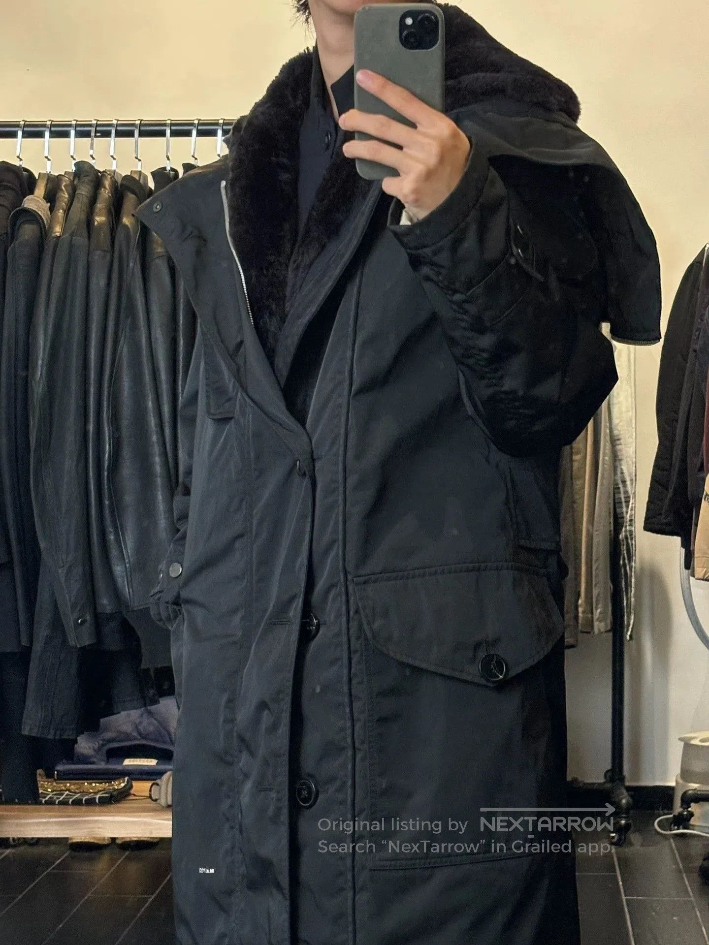 Dries Van Noten Black Heavy Coat with Fur Collar . Size US S / EU 44-46 / 1 - 2 Thumbnail