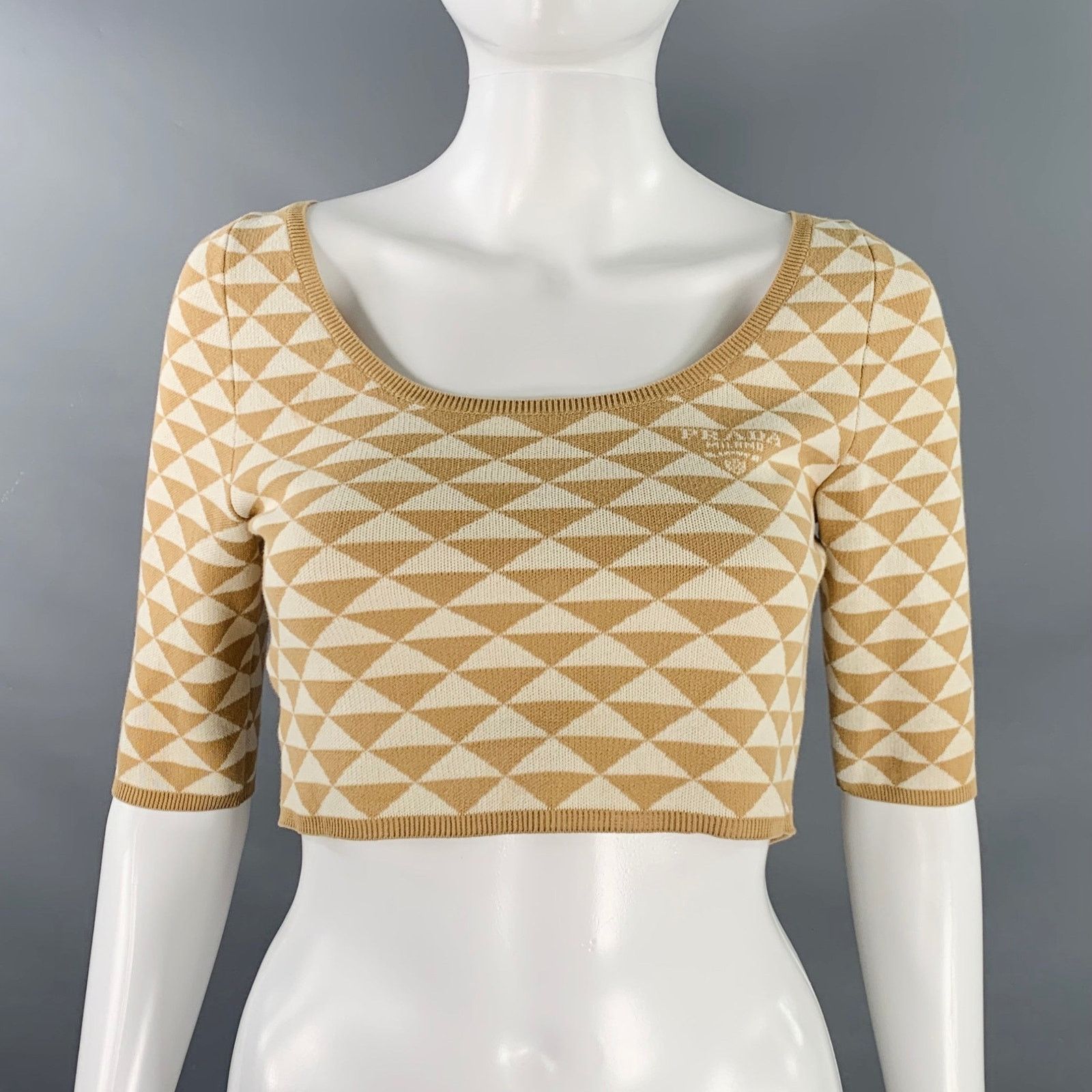 Prada S Beige Cream Knit Triangle Cropped Pullover Size S / US 4 / IT 40 - 1 Thumbnail