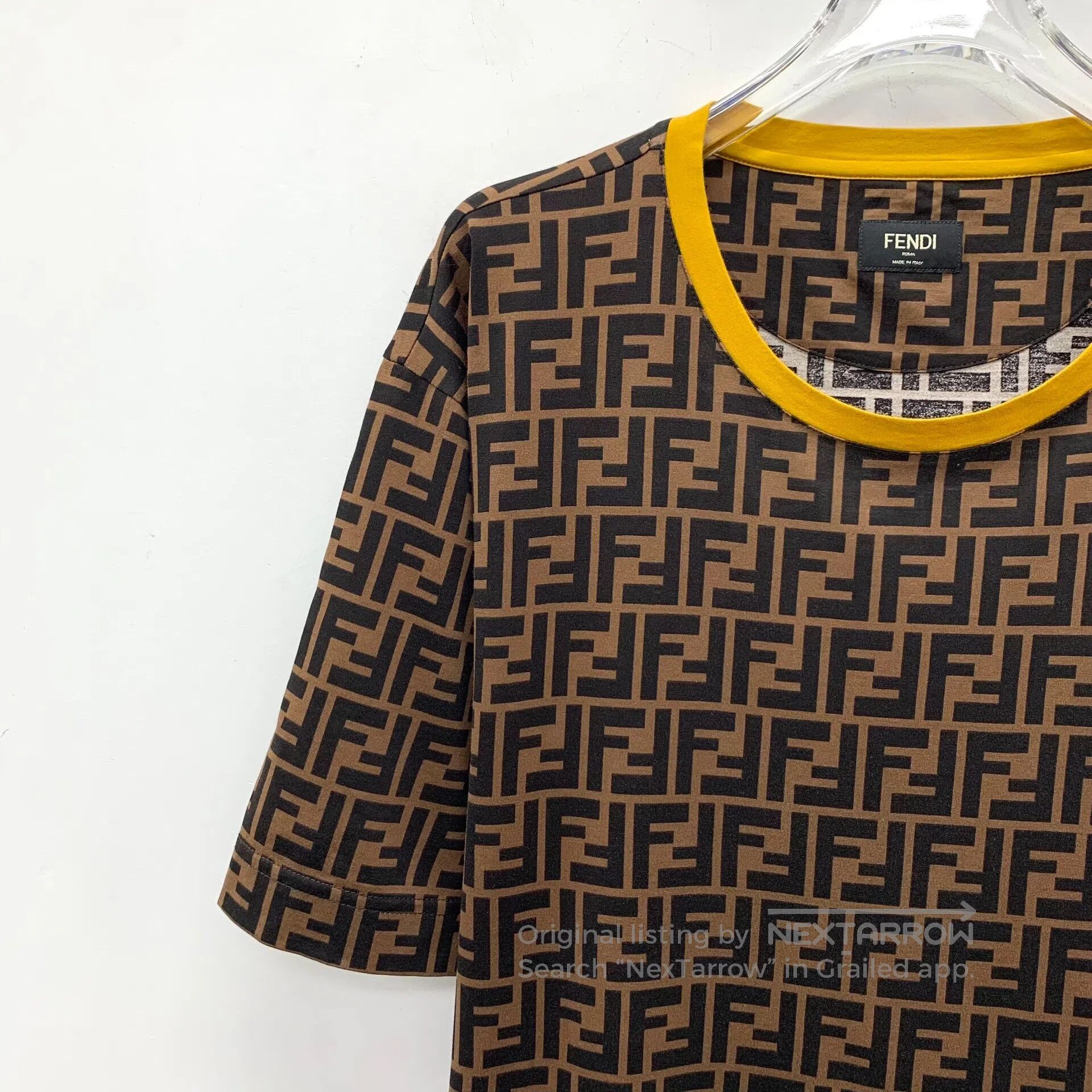 Fendi FENDI Dark Brown Double F Monogram Printed Cotton Crew Nec Size US L / EU 52-54 / 3 - 3 Thumbnail