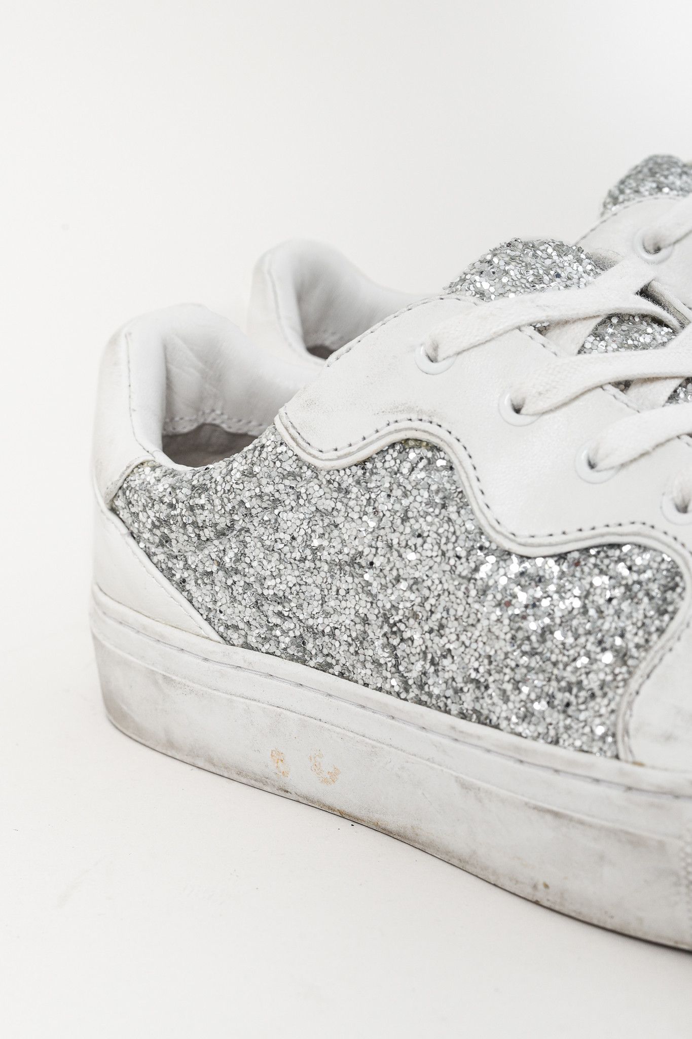 Tory Burch Tory Burch Milo Lace-Up Leather Silver-Glitter Sneakers Size US 7.5 / IT 37.5 - 5 Thumbnail