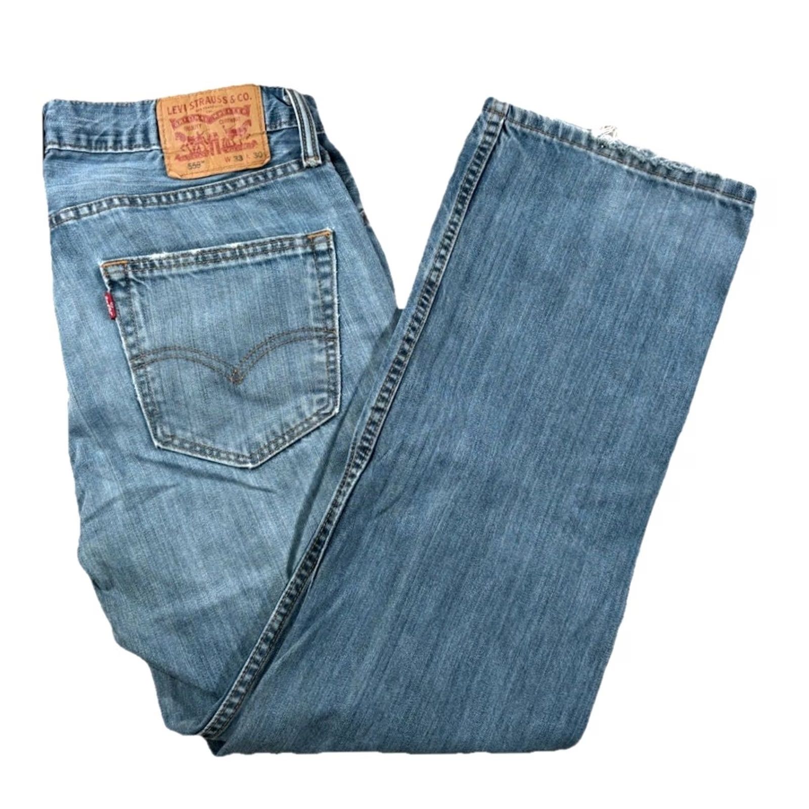 Levi's Levi's 559 Jeans Mens 33x30 Blue Straight Leg Relaxed Fit Medium Wash Distressed Size US 33 - 2 Thumbnail