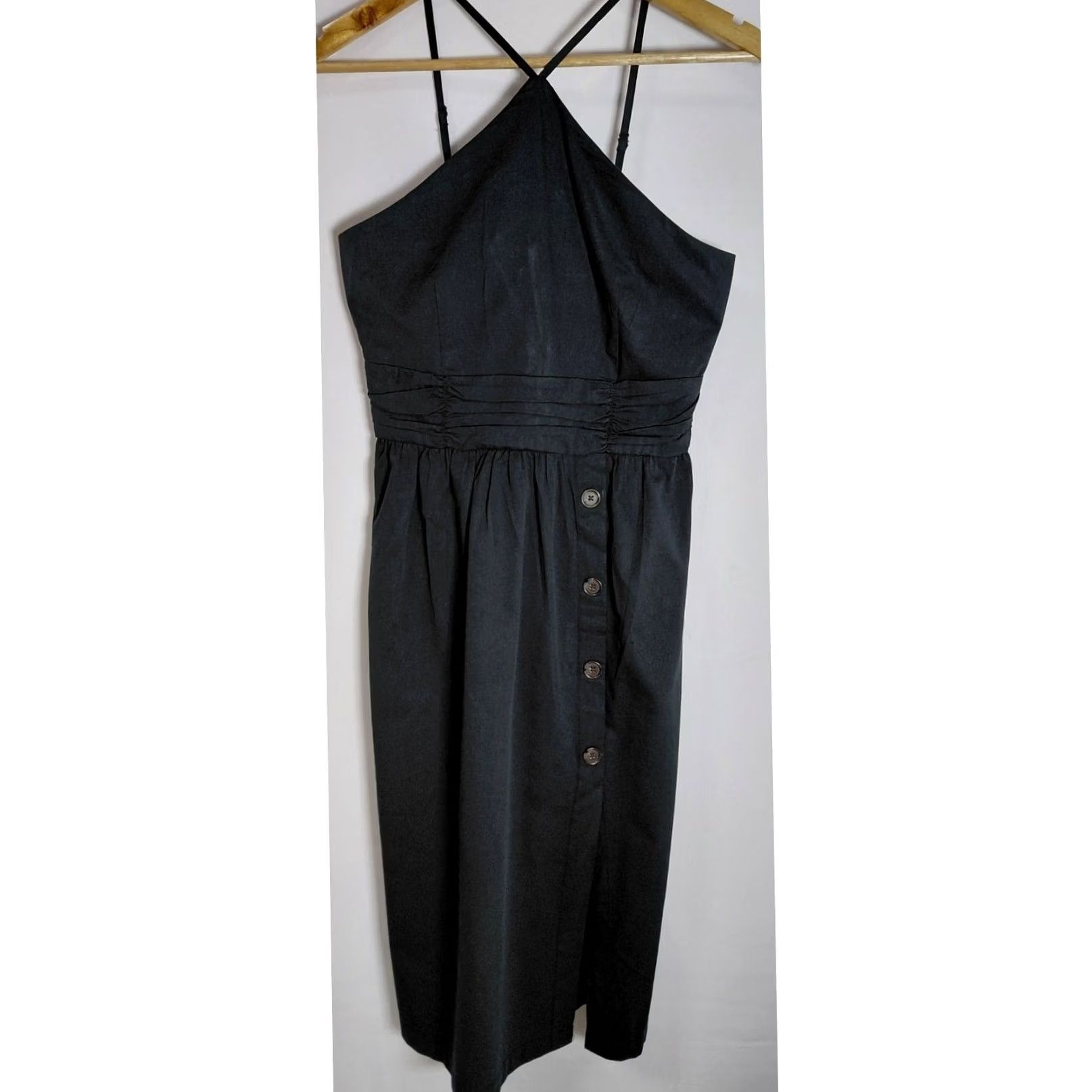 Banana Republic BANANA REPUBLIC Linen Blend Cotton Blend Dress Black Solid Woven Midi Size 0 Size XS / US 0-2 / IT 36-38 - 2 Thumbnail