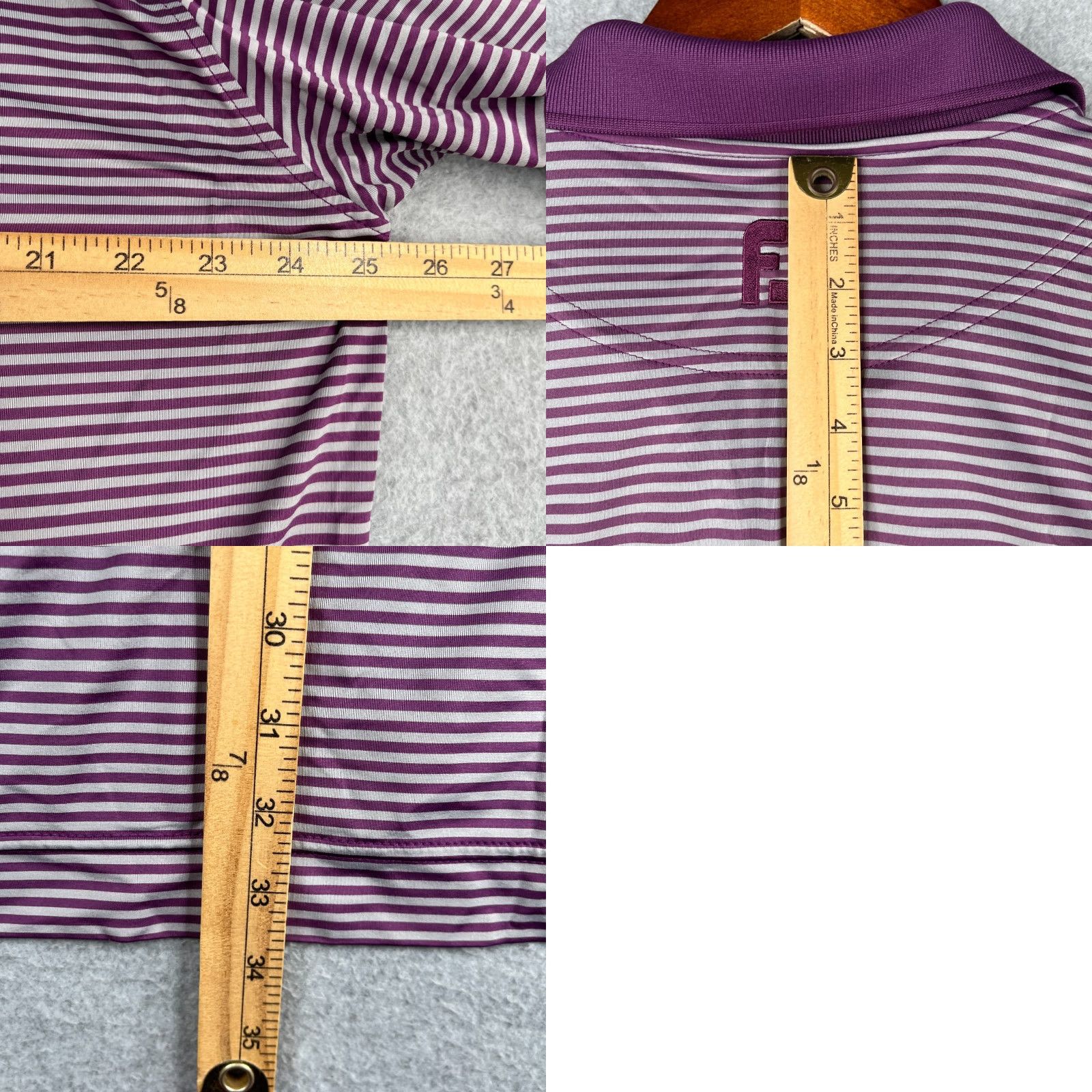 Footjoy FootJoy Performance Polo Shirt Large Purple Gray Striped Casual Stretch Golf Men Size US L / EU 52-54 / 3 - 8 Thumbnail