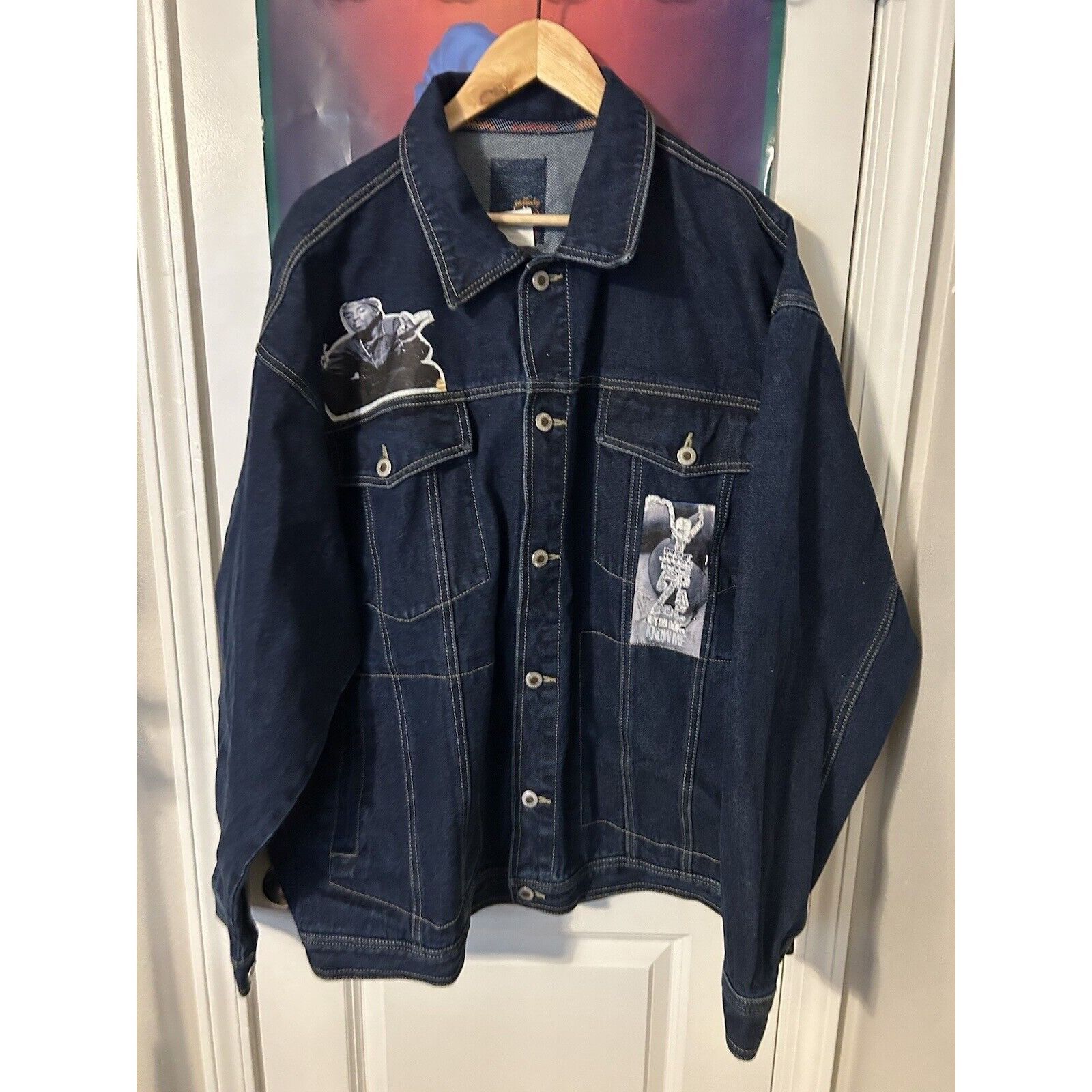 image of Vintage Y2K Tupac Thug 4 Ever Denim Rap Jean Jacket 2Xl Godb in Blue, Men's