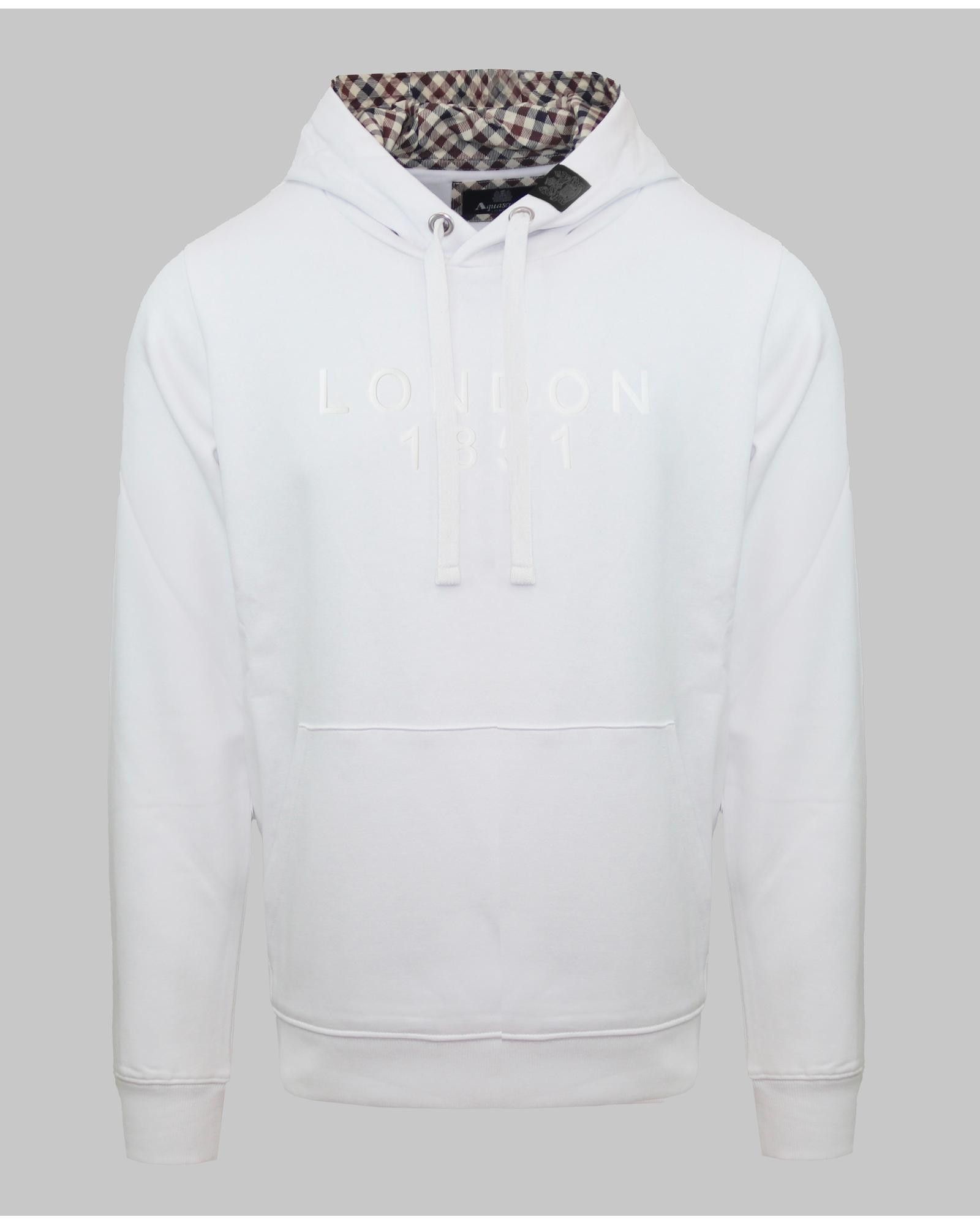 image of Aquascutum Cotton Solid Color Sweatshirt With Fixed Hood in White, Men's (Size 2XL)