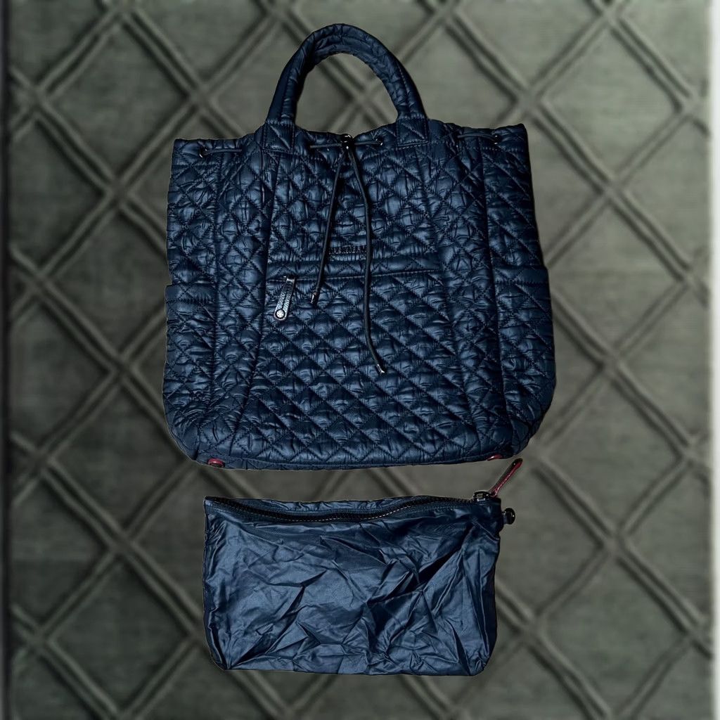 MZ Wallace MZ Wallace Metro Convertible Backpack Tote Medium Black Quilted Nylon Shoulder Bag Size ONE SIZE - 1 Thumbnail