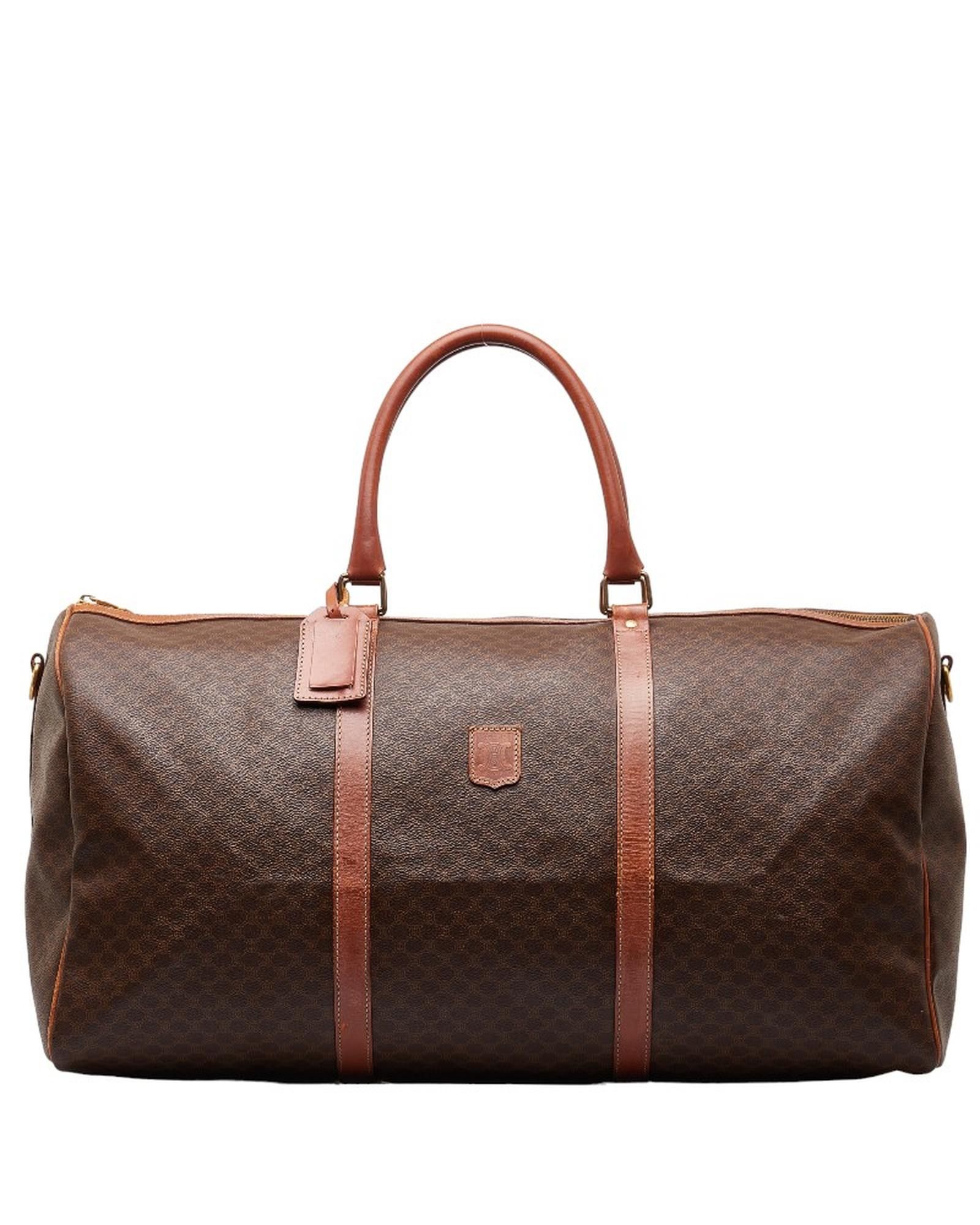image of Vintage Celine Boston Bag In Macadam Canvas in Brown, Women's