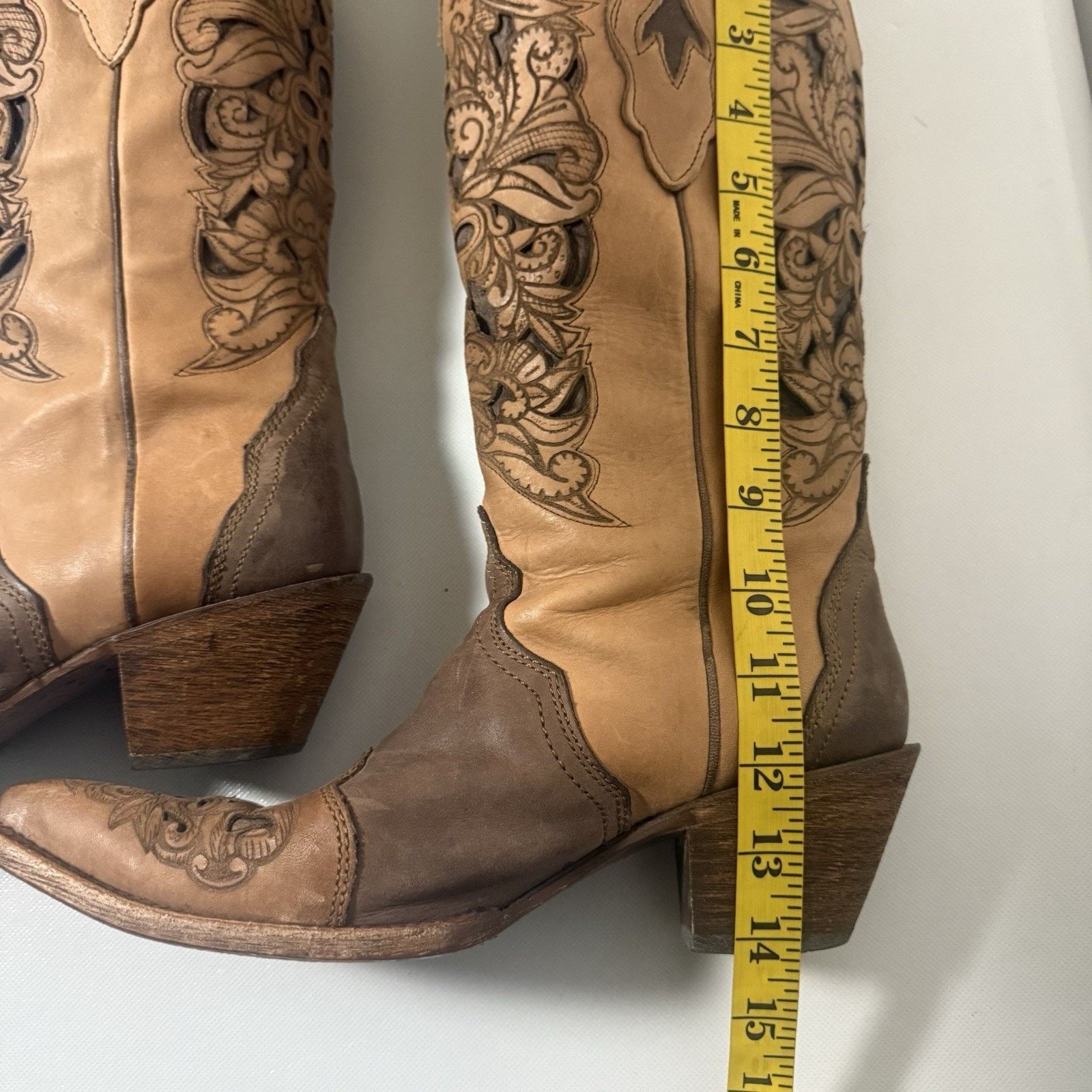 Corral Corral Brown Floral Inlay Snip Toe Cowgirl Western Boots Size US 8.5 / IT 38.5 - 8 Thumbnail